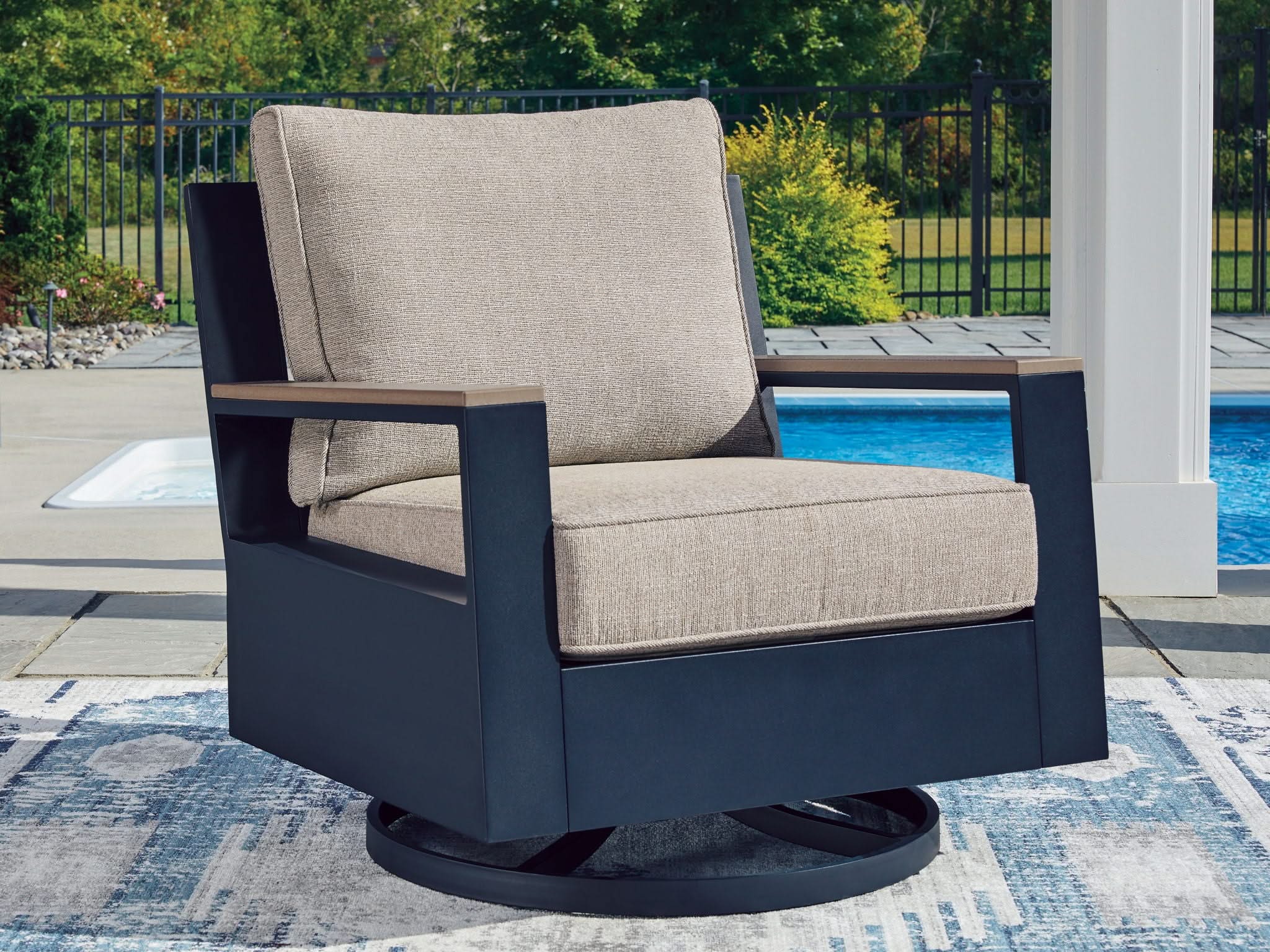 East Beach - Swivel Glider Chair With Cushion - Blue - Image 4