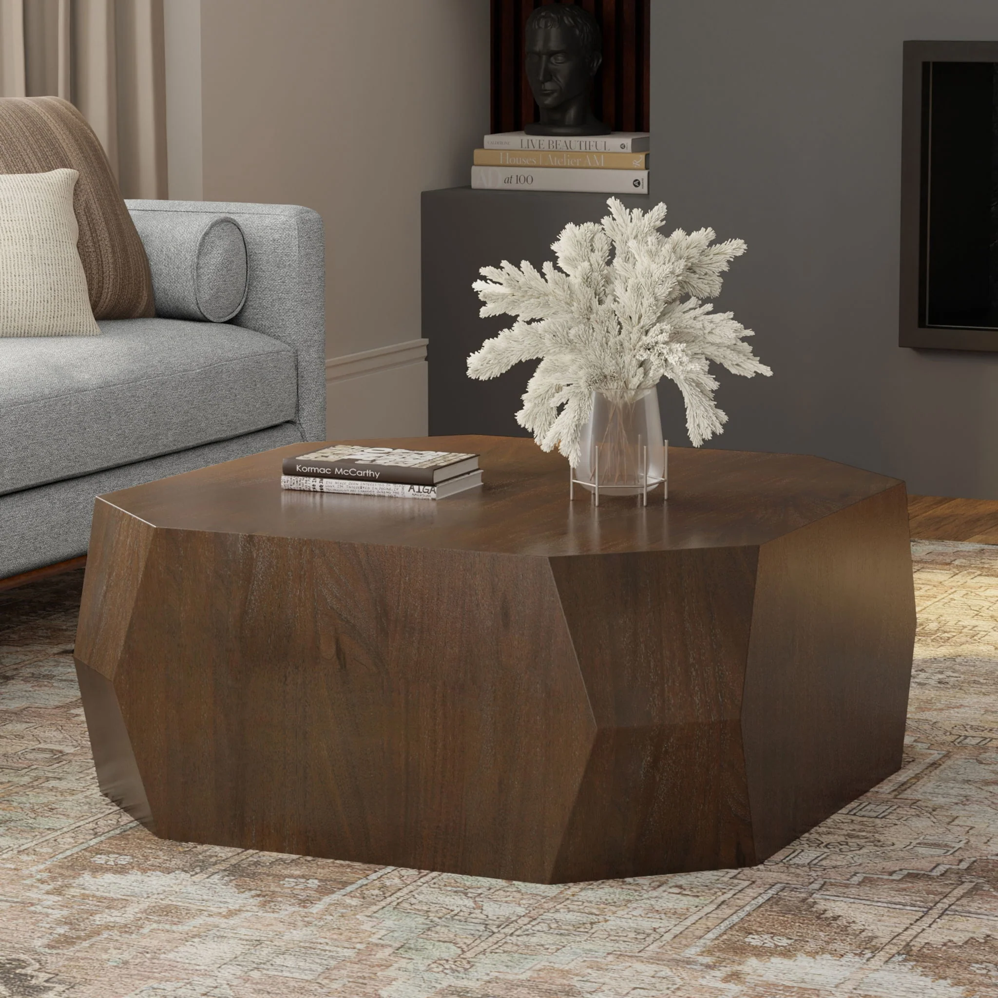 Eisley - Coffee Table With Geometric Design, - Walnut - Image 3