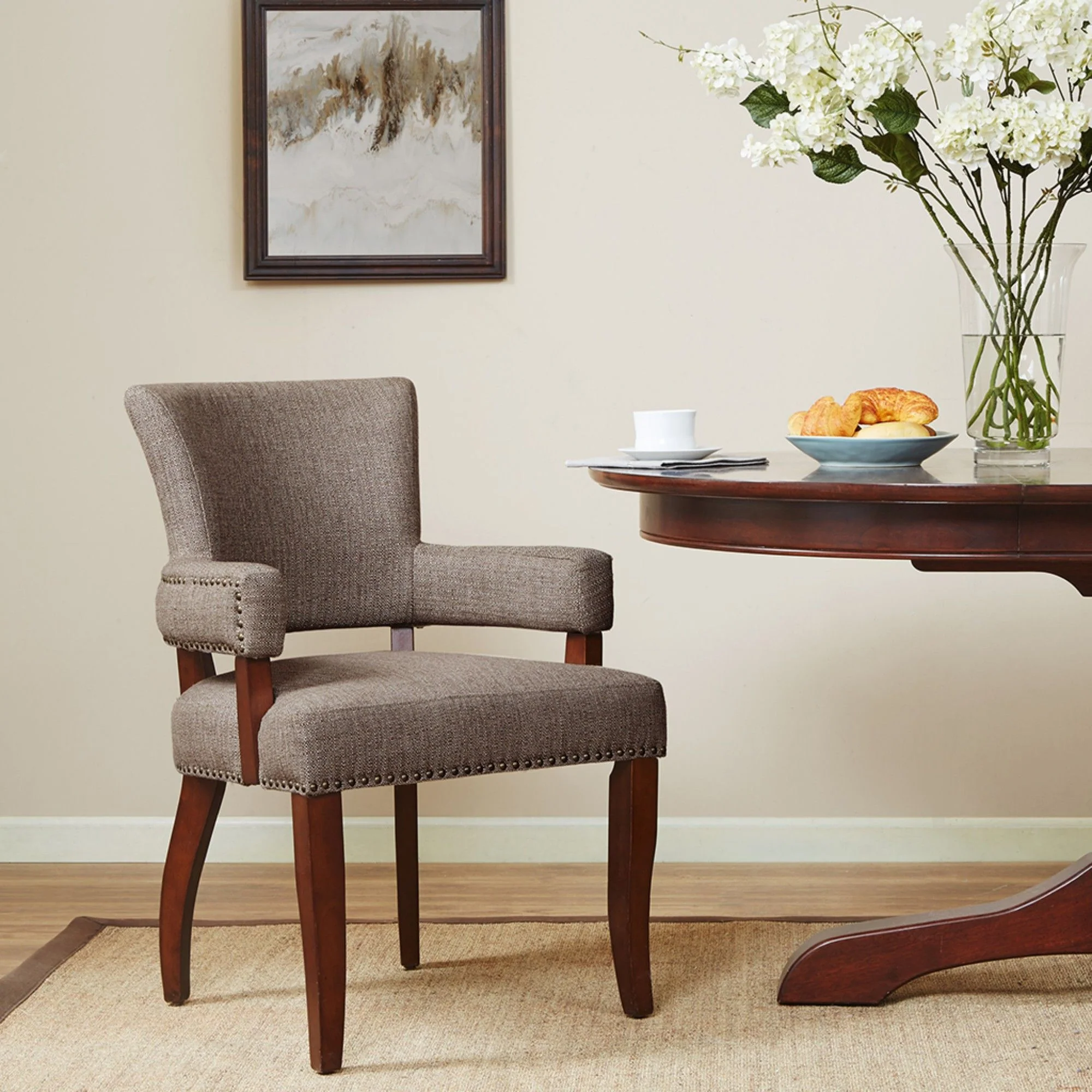 Elegant Arm Dining Chair With Brass Nail Head Detailing - Image 3