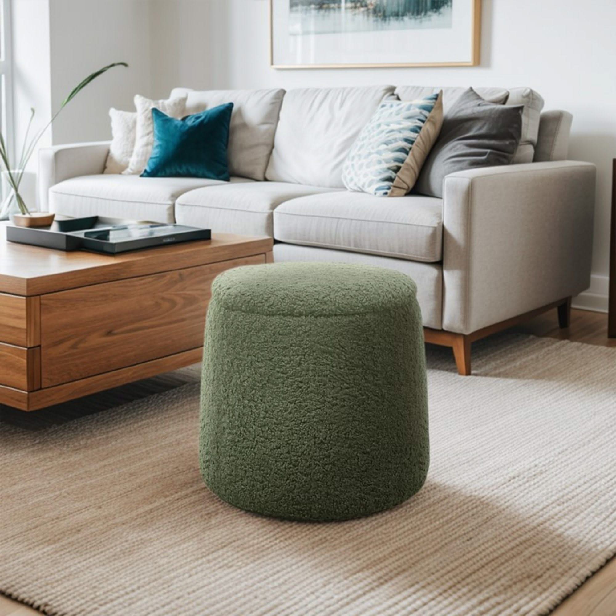 Elegant Round Storage Ottoman Upholstered - Image 5