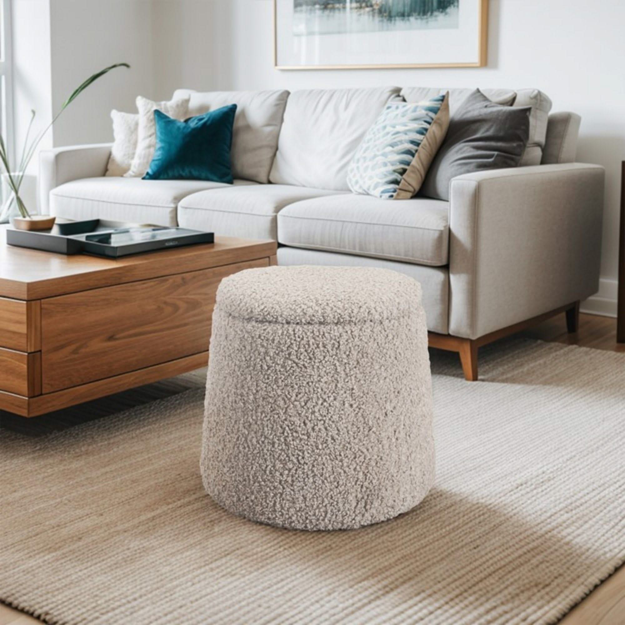 Elegant Round Storage Ottoman Upholstered - Image 6