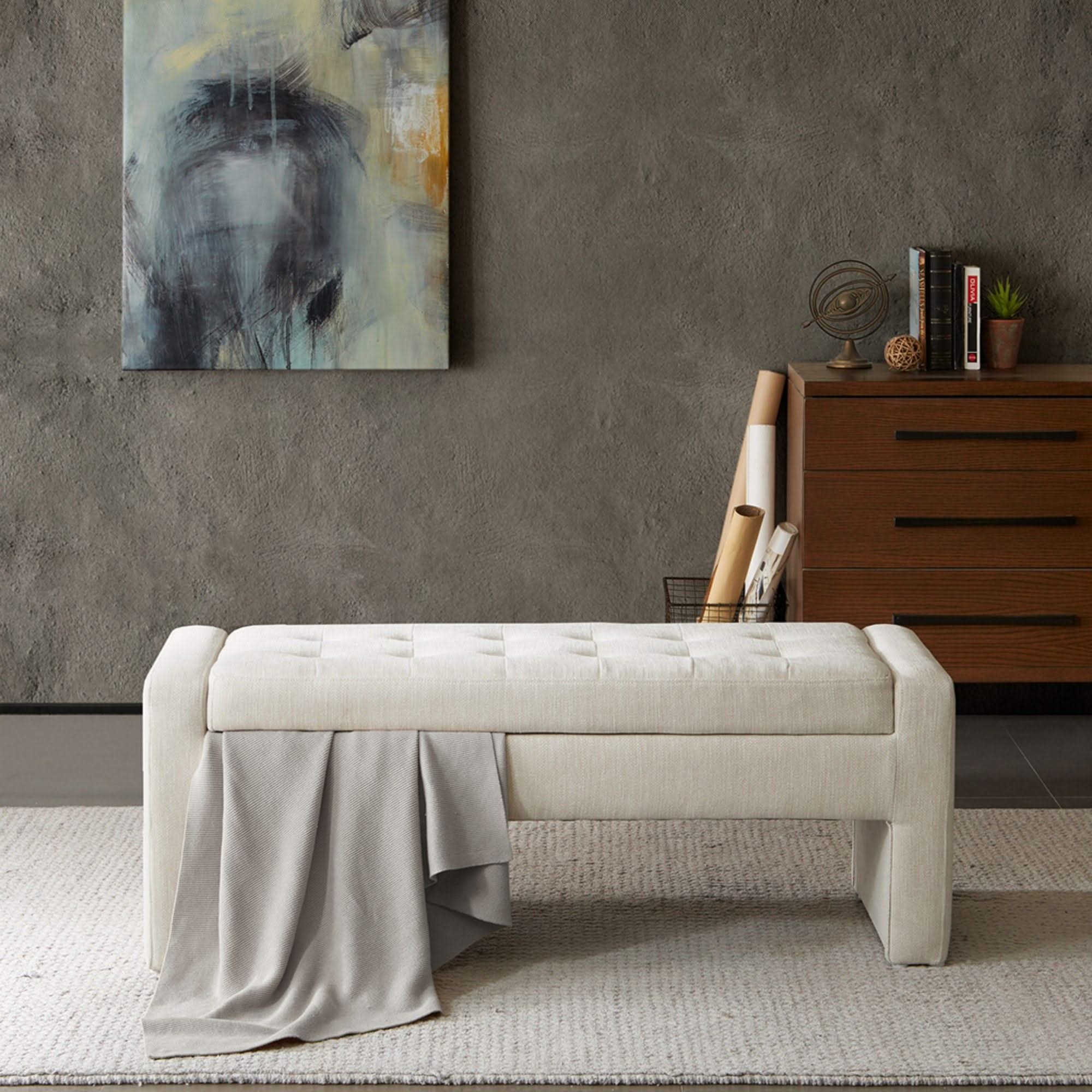 Elegant Soft Close Storage Bench Polyester Upholstery - Cream - Image 2