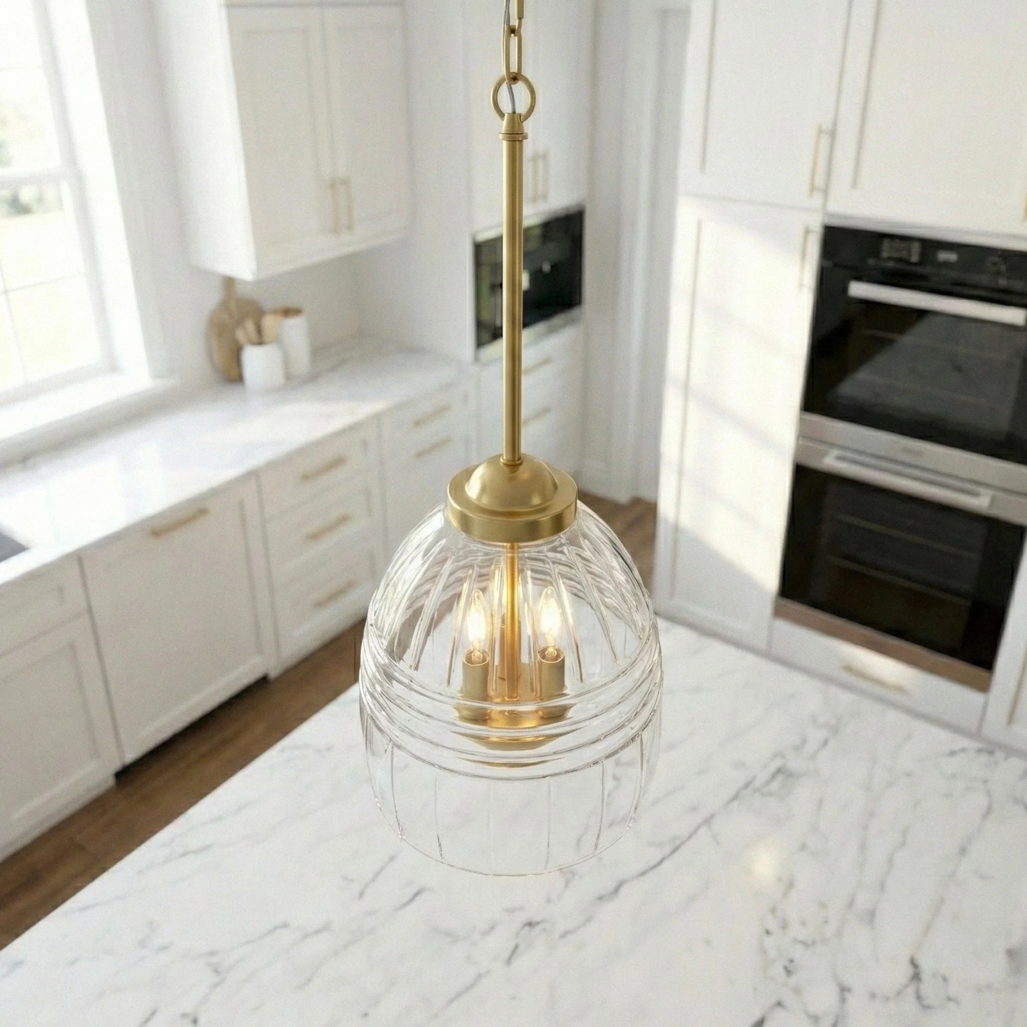 Ember - 3 Candle Lights Chain Pendant - Clear / Gold - Image 3