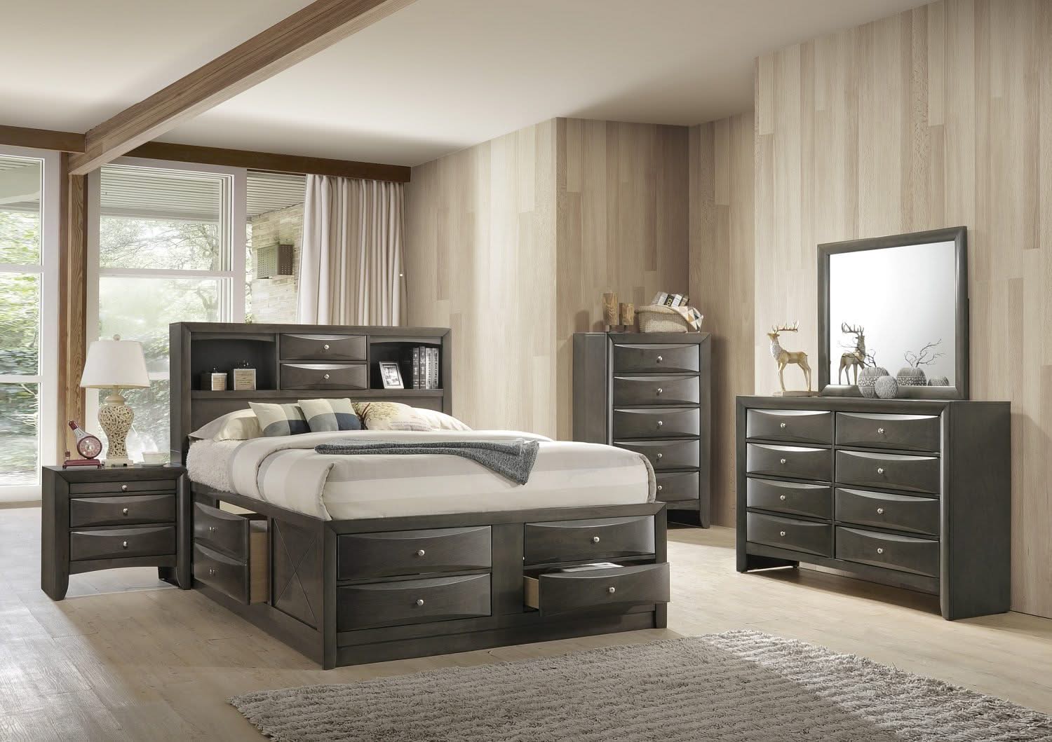 Emily - King 4 Piece Bedroom Set - Gray