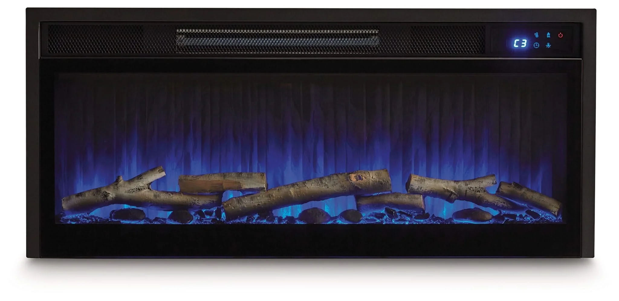 Entertainment Accessories - Fireplace Insert With Faux Birch Log Set - Black - Image 2
