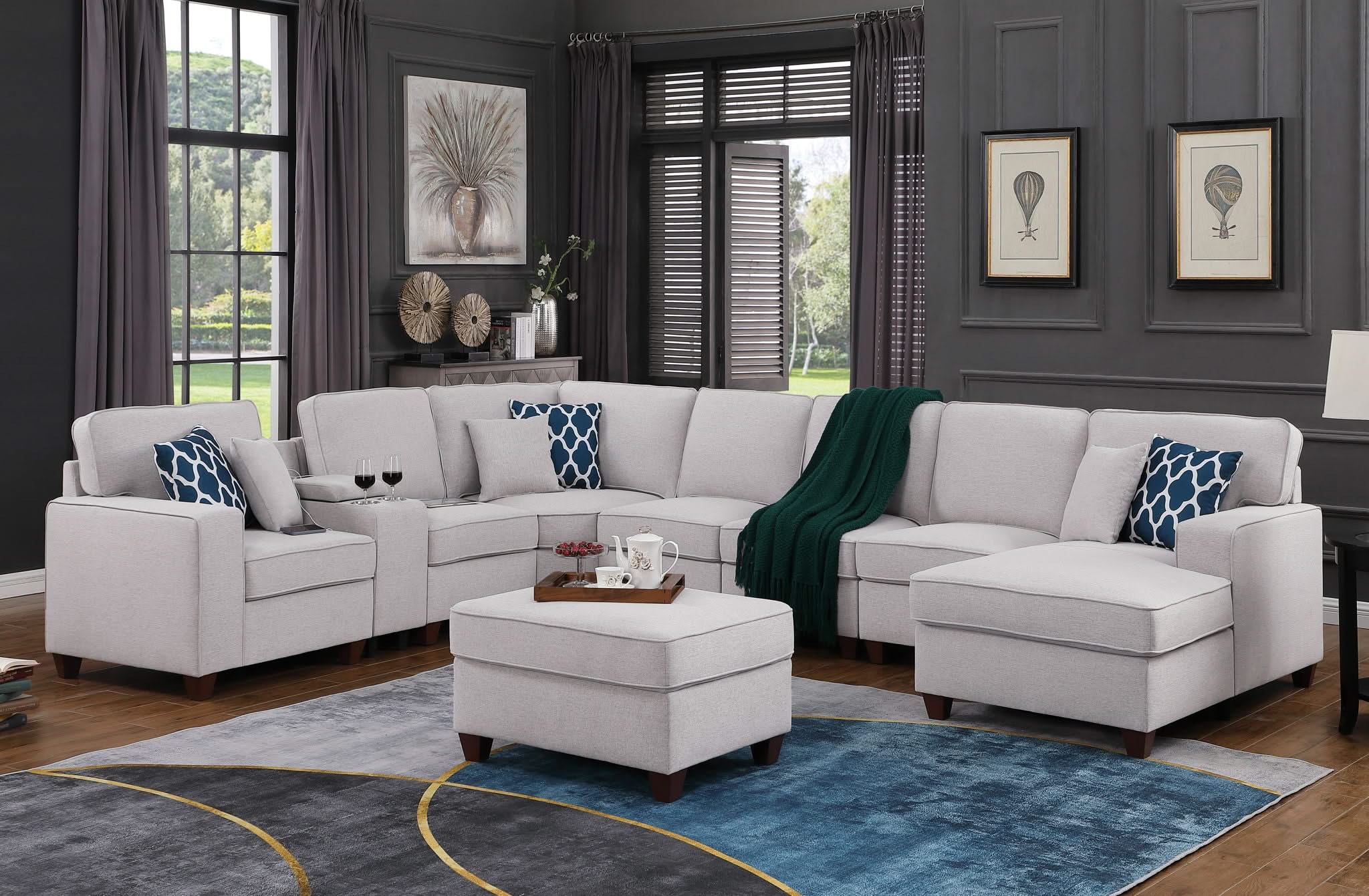Eric - 9 Piece Upholstered Sectional With Ottoman - Image 2