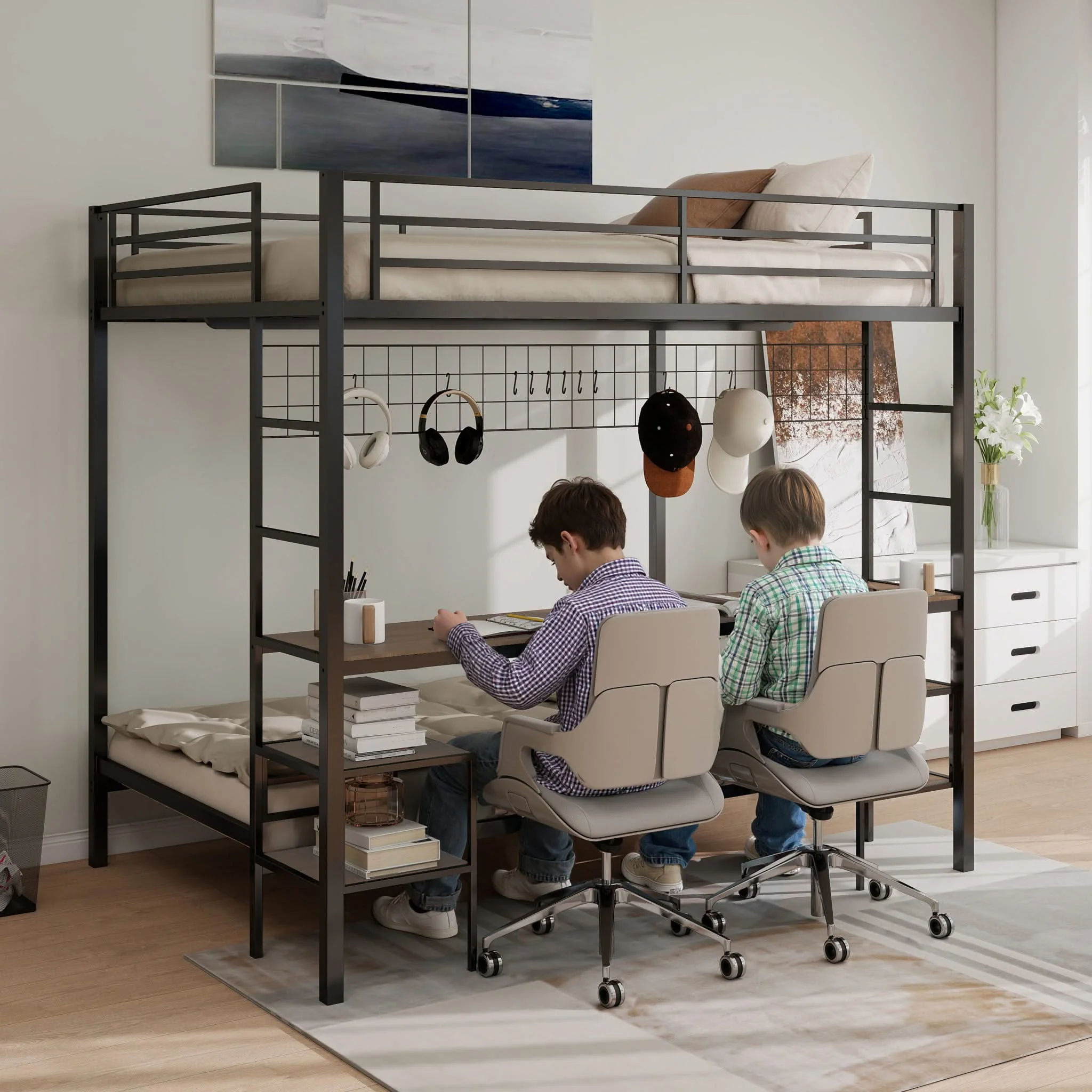 Ethan - Bunk Bed With Desk, Charging Station, Storage Shelves - Image 3