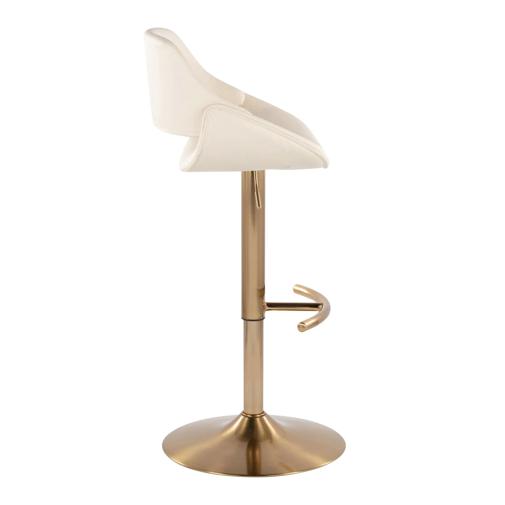 Fabrico - Contemporary Adjustable Barstool With Swivel With Rounded T Footrest (Set of 2) - Gold / Cream - Image 2