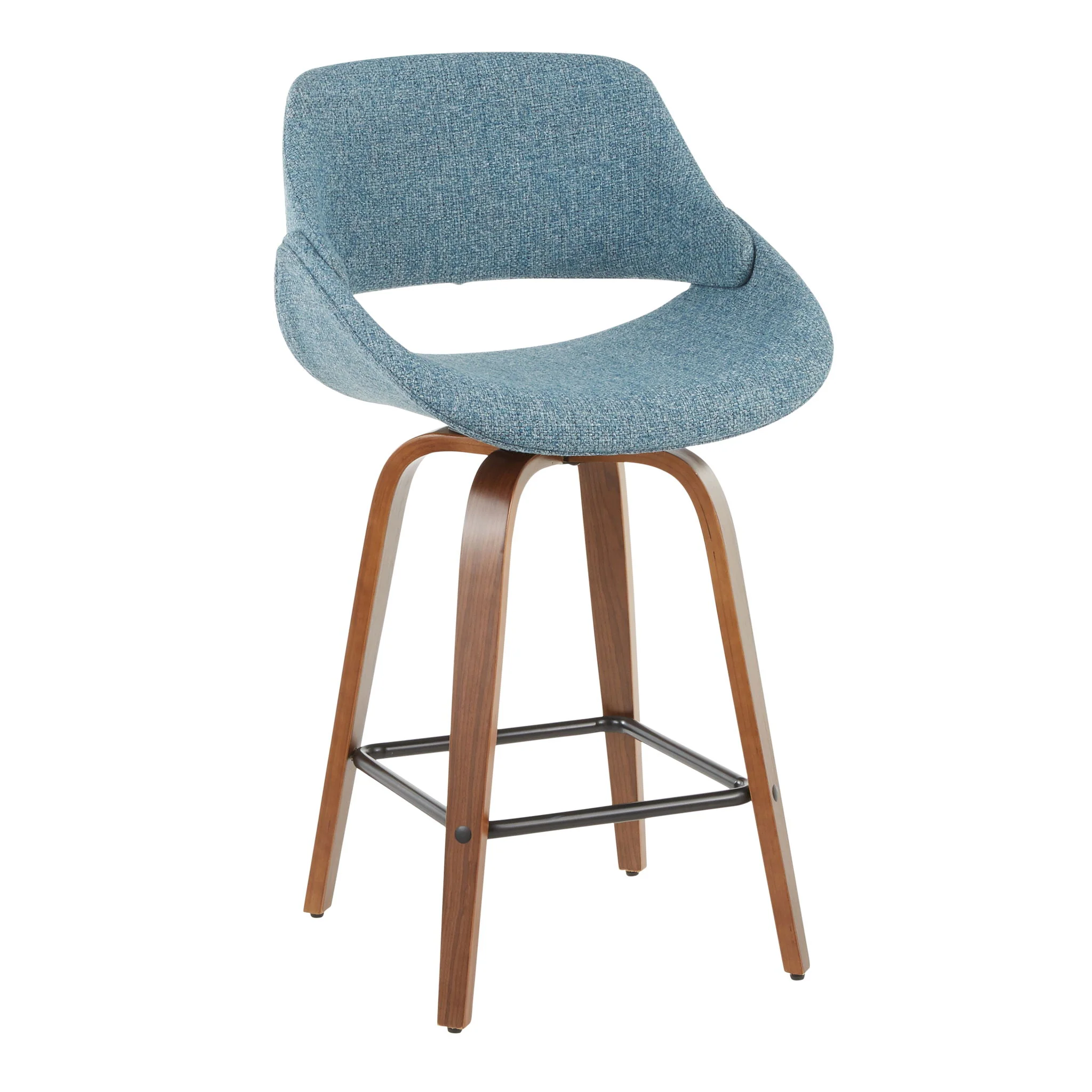 Fabrico - Mid-Century Modern Counter Stool (Set of 2) - Walnut / Blue - Image 2