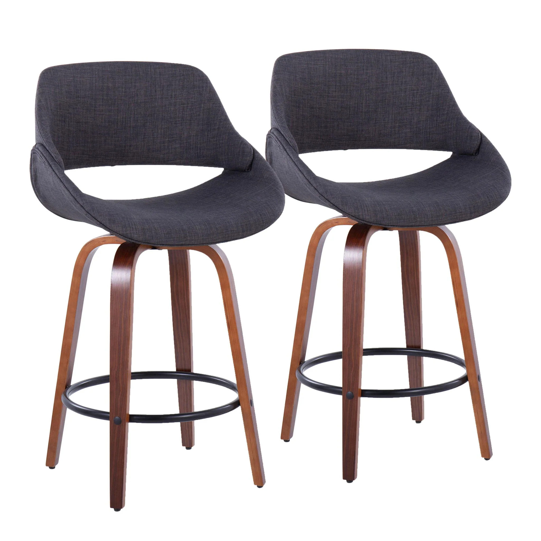 Fabrico - Mid Century Modern Fixed Height Counter Stool & Round Footrest (Set of 2) - Image 2