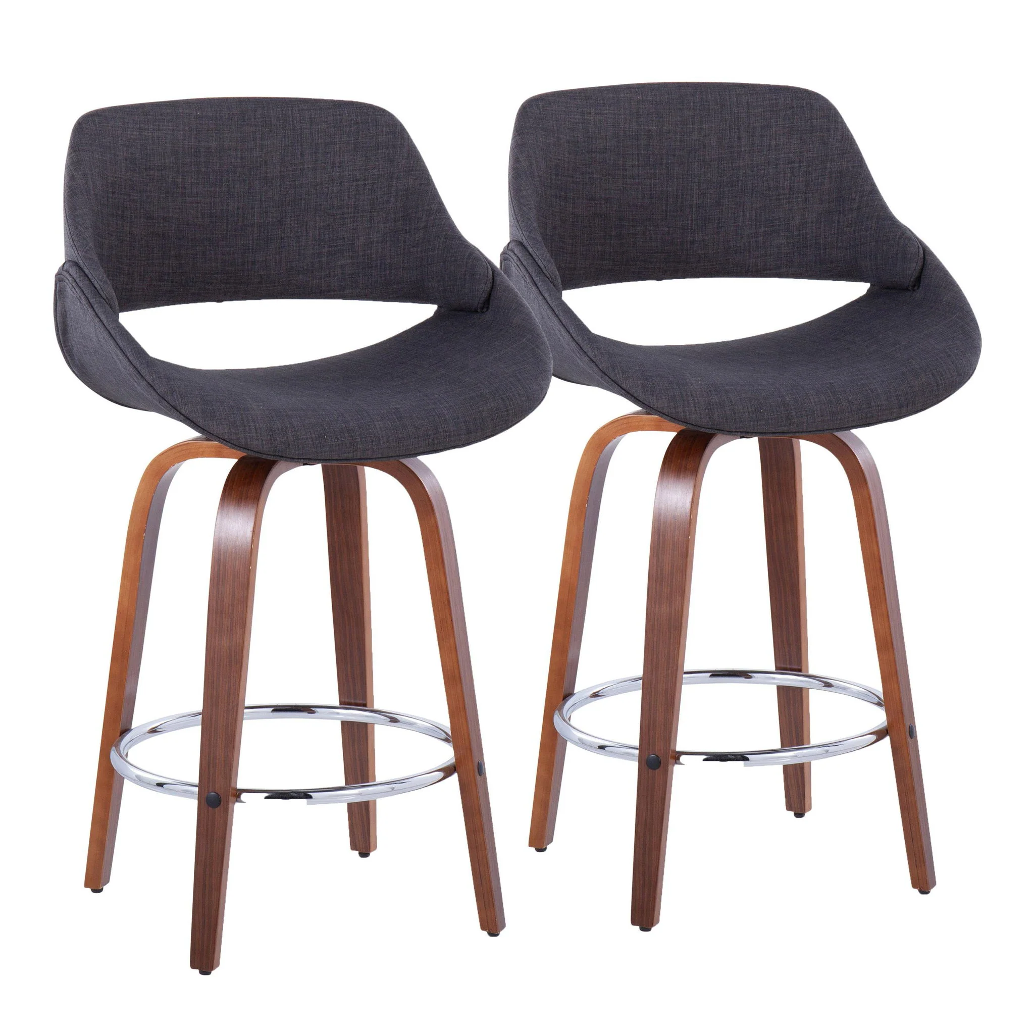 Fabrico - Mid Century Modern, Fixed Height Counter Stool With Round Footrest (Set of 2) - Image 2