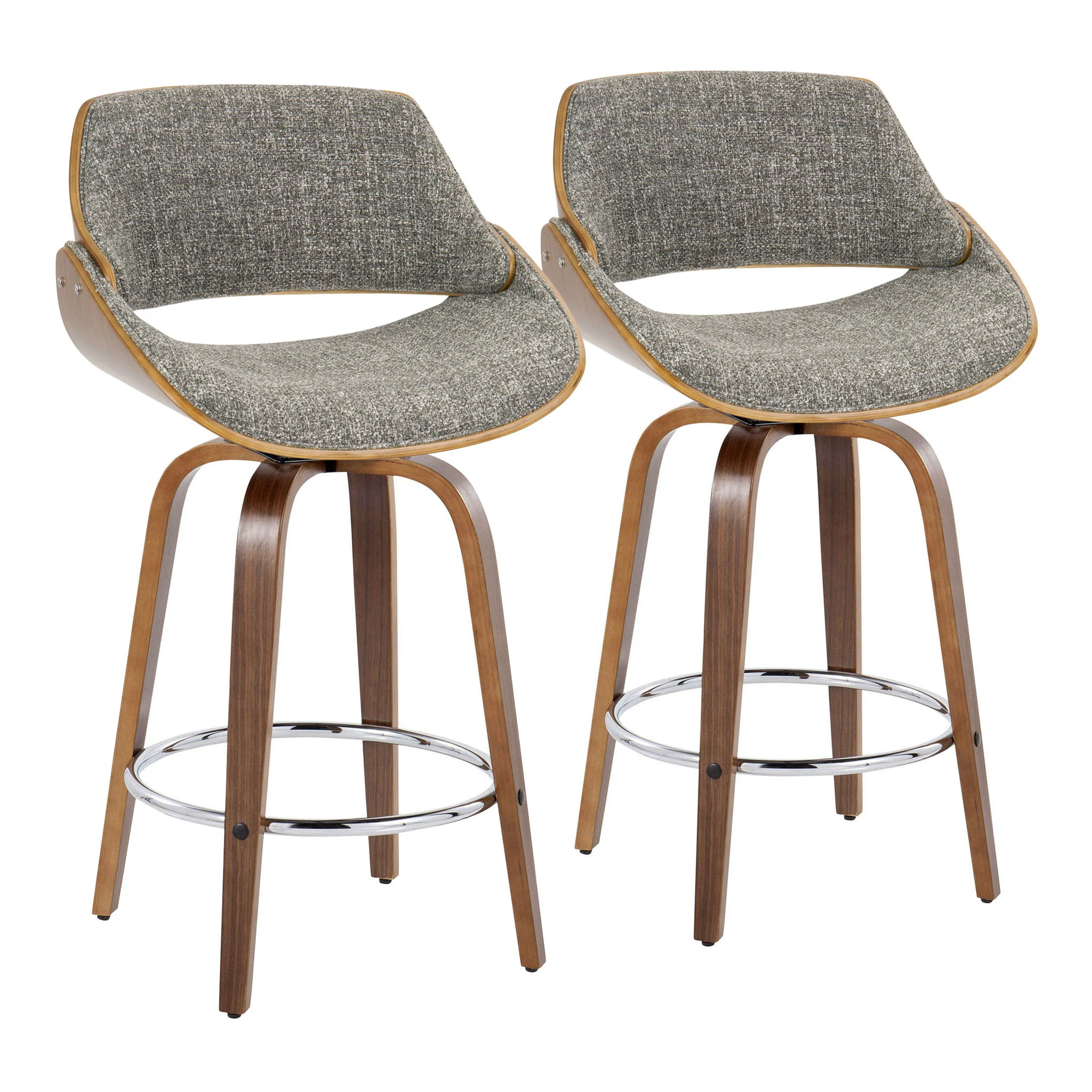 Fabrizzi - Mid Century Modern Fixed Height Counter Stool With Swivel With Round Footrest (Set of 2) - Image 2