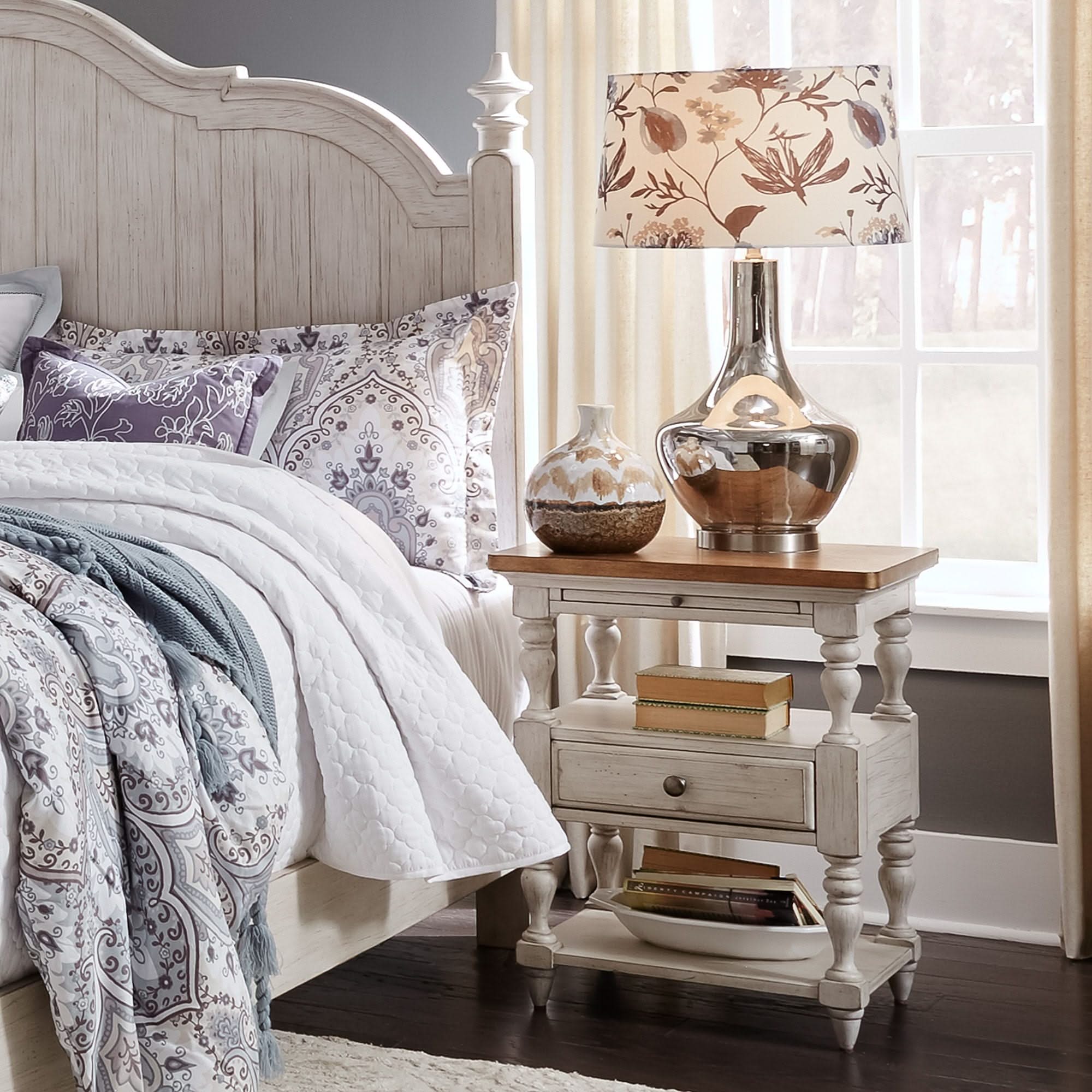 Farmhouse Reimagined - 1 Drawer Nightstand - Antique White / Chestnut Tops - Image 4