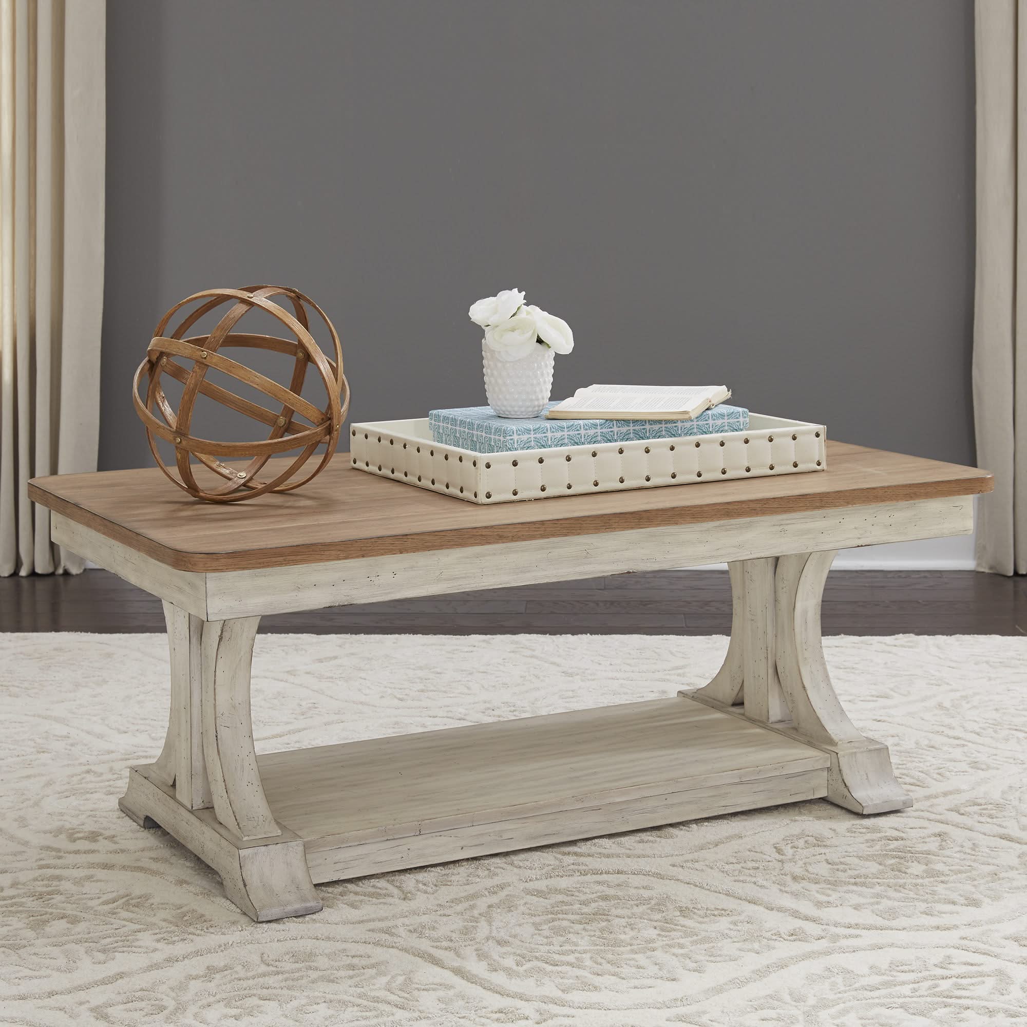 Farmhouse Reimagined - 3 Piece Table Set (1 Cocktail 2 End Tables) - Antique White / Chestnut Tops - Image 2