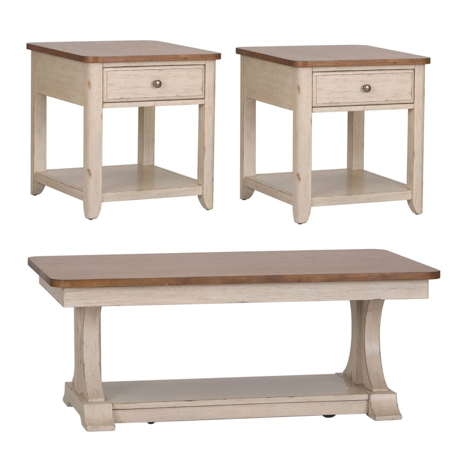 Farmhouse Reimagined - 3 Piece Table Set (1 Cocktail 2 End Tables) - Antique White / Chestnut Tops - Image 3