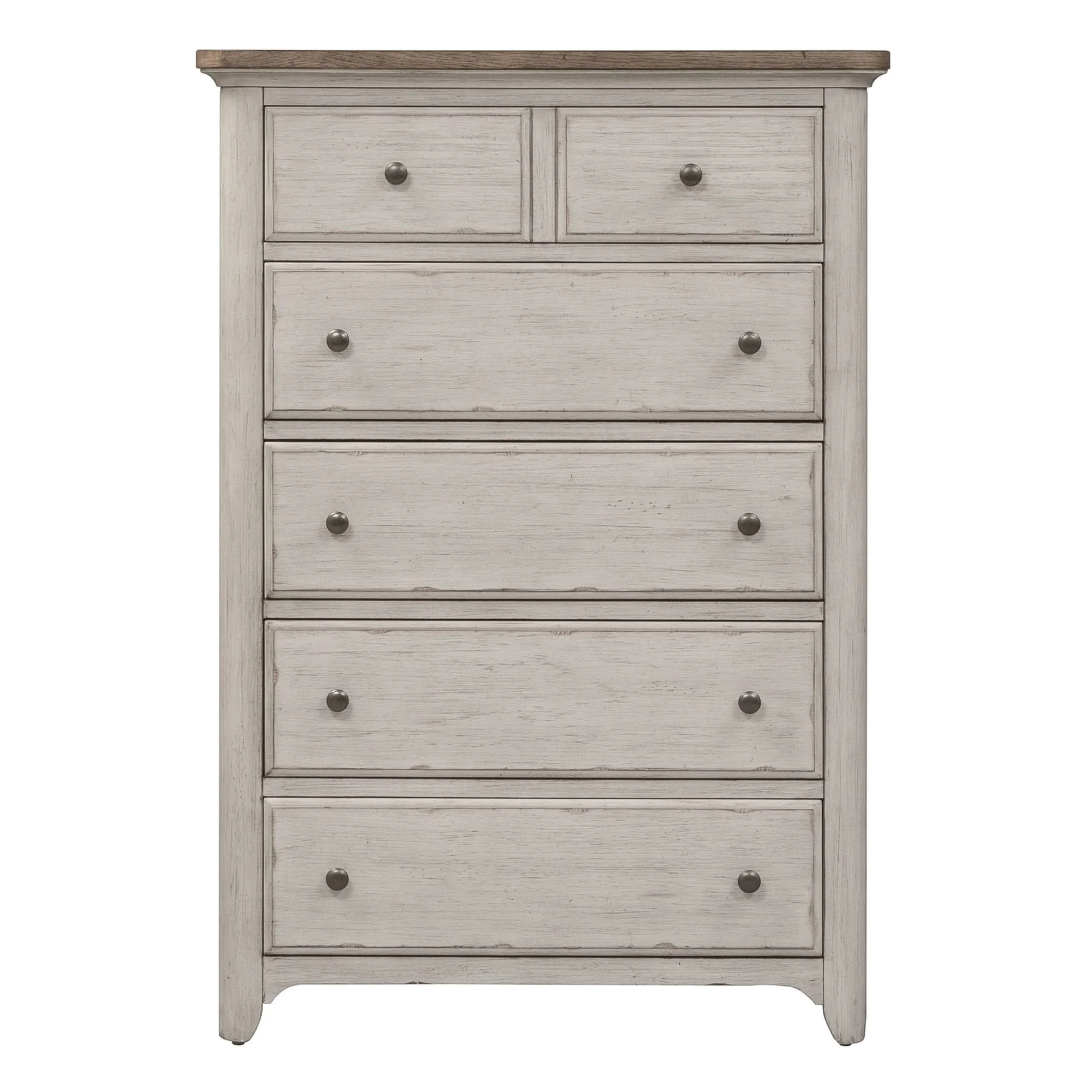 Farmhouse Reimagined - 5 Drawer Chest - Antique White / Chestnut Tops