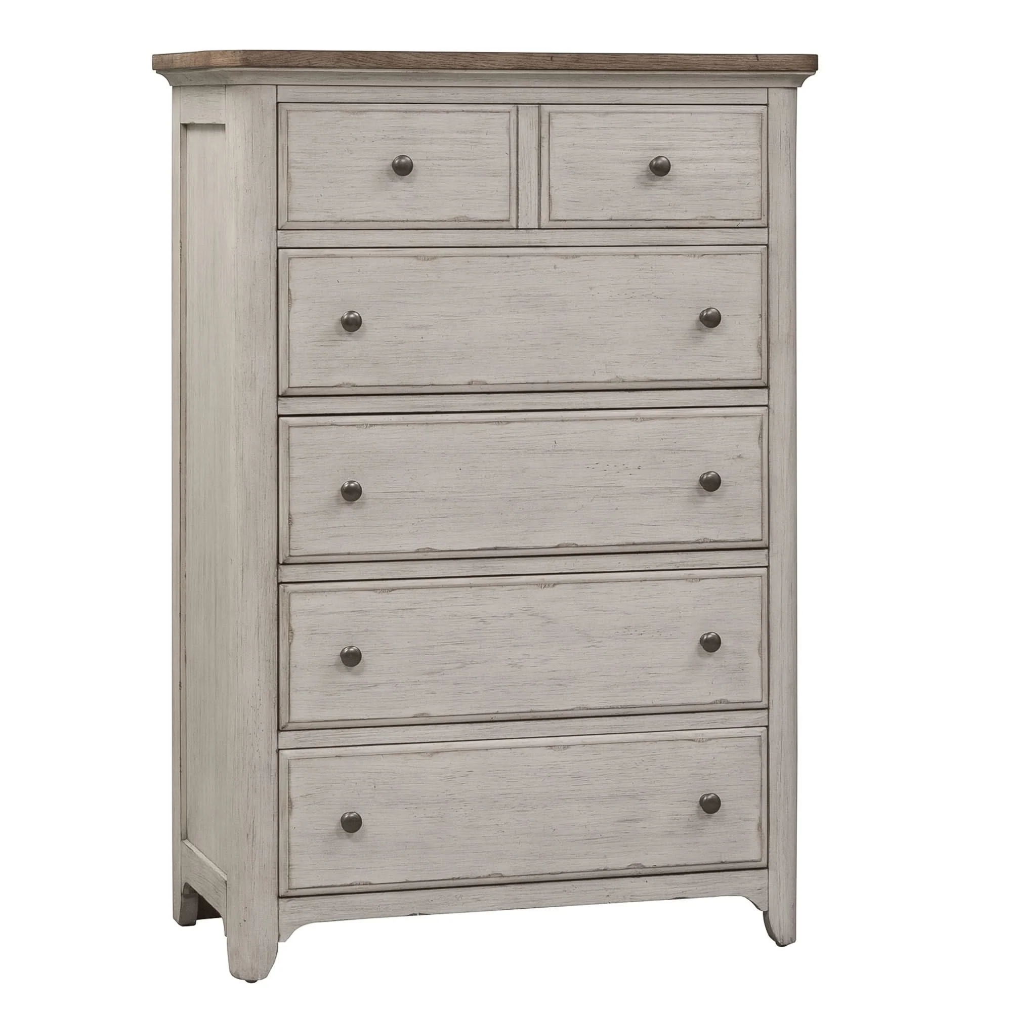 Farmhouse Reimagined - 5 Drawer Chest - Antique White / Chestnut Tops - Image 4