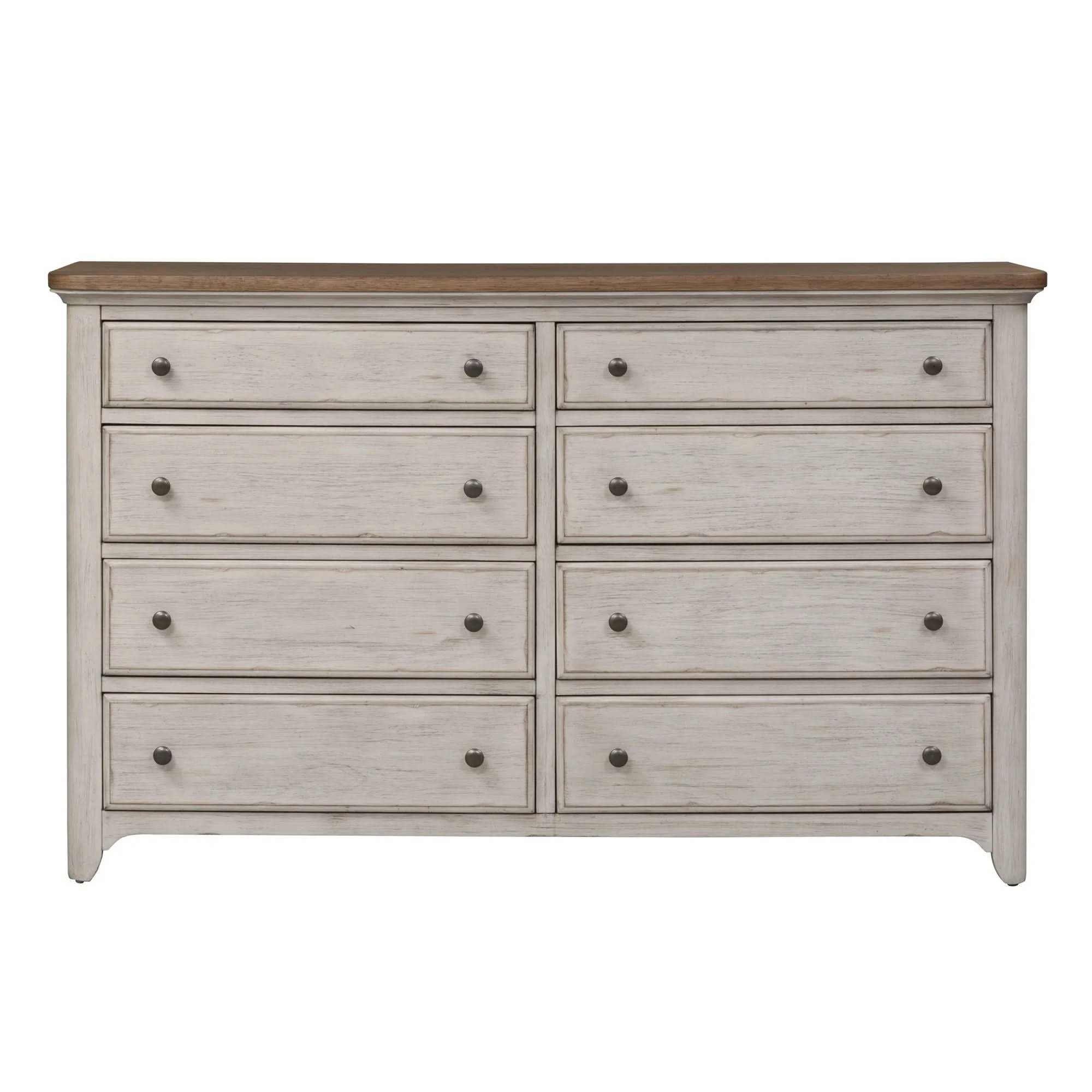 Farmhouse Reimagined - 8 Drawer Dresser - Antique White / Chestnut Tops