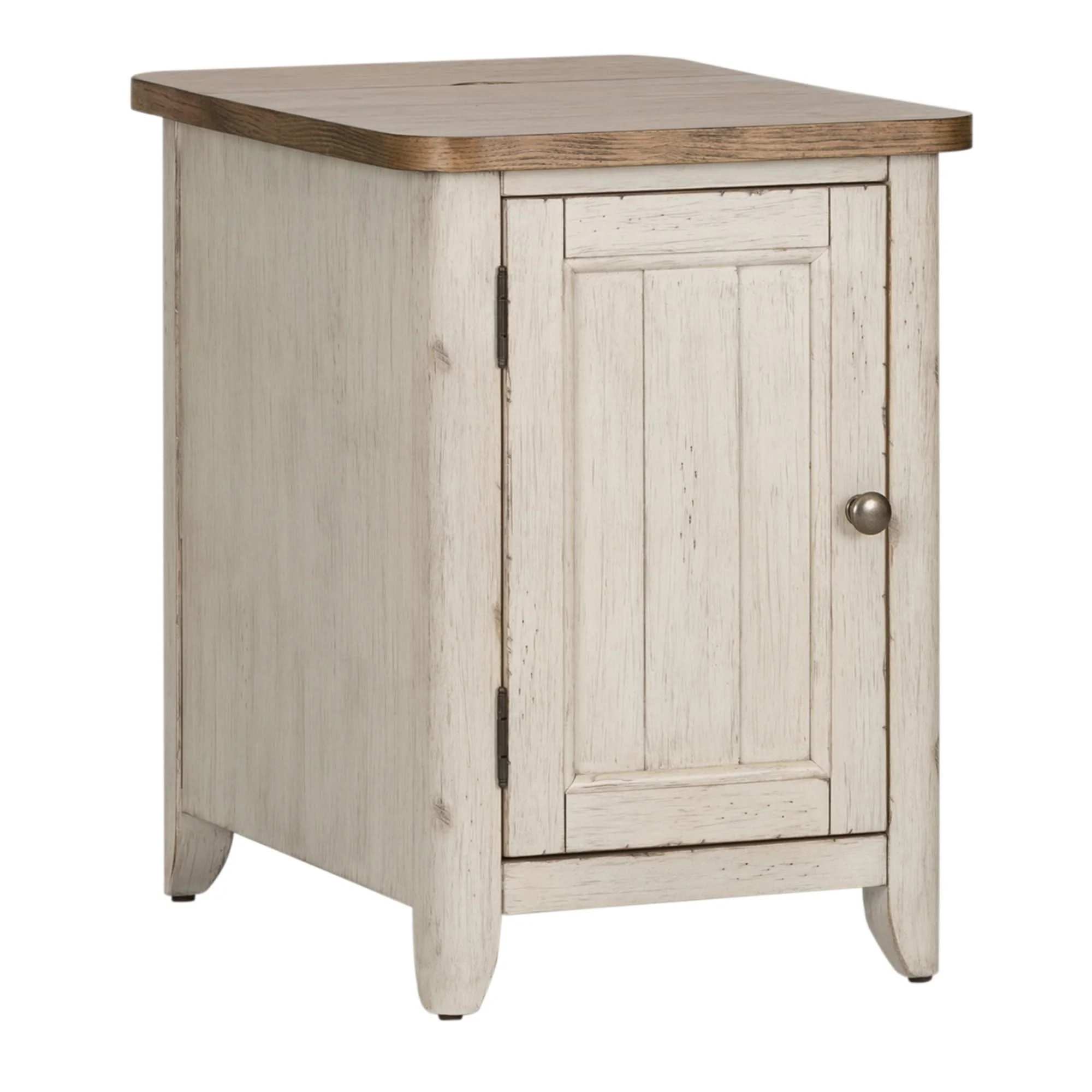 Farmhouse Reimagined - Door Chair Side Table With Charging Station - Antique White / Chestnut Tops - Image 2