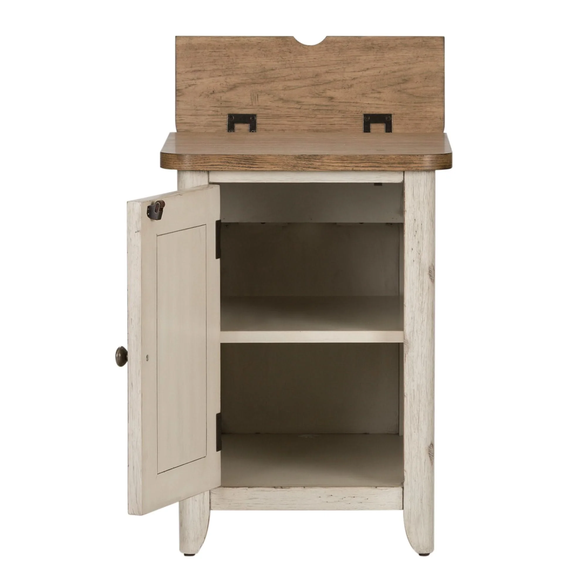 Farmhouse Reimagined - Door Chair Side Table With Charging Station - Antique White / Chestnut Tops - Image 3