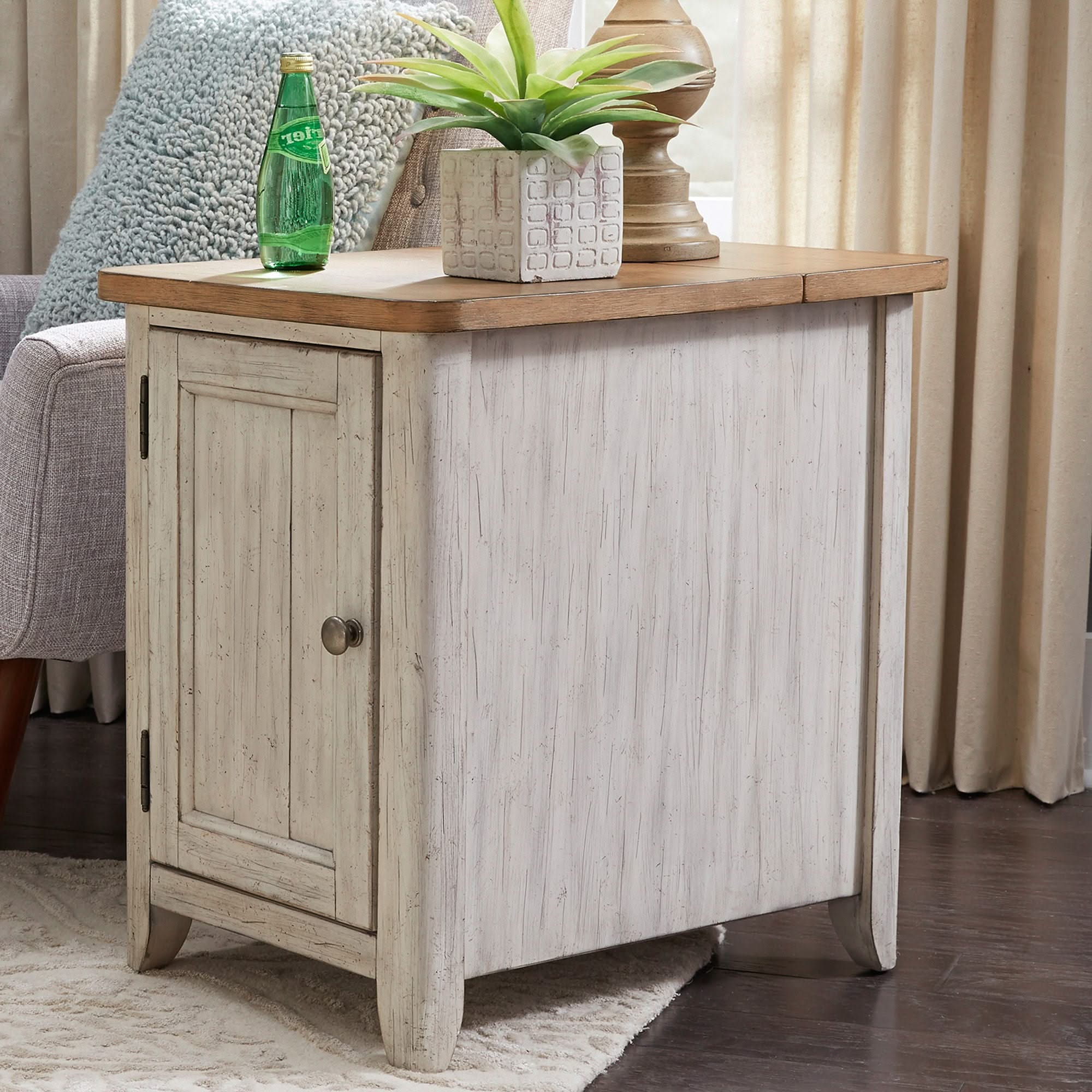 Farmhouse Reimagined - Door Chair Side Table With Charging Station - Antique White / Chestnut Tops - Image 4