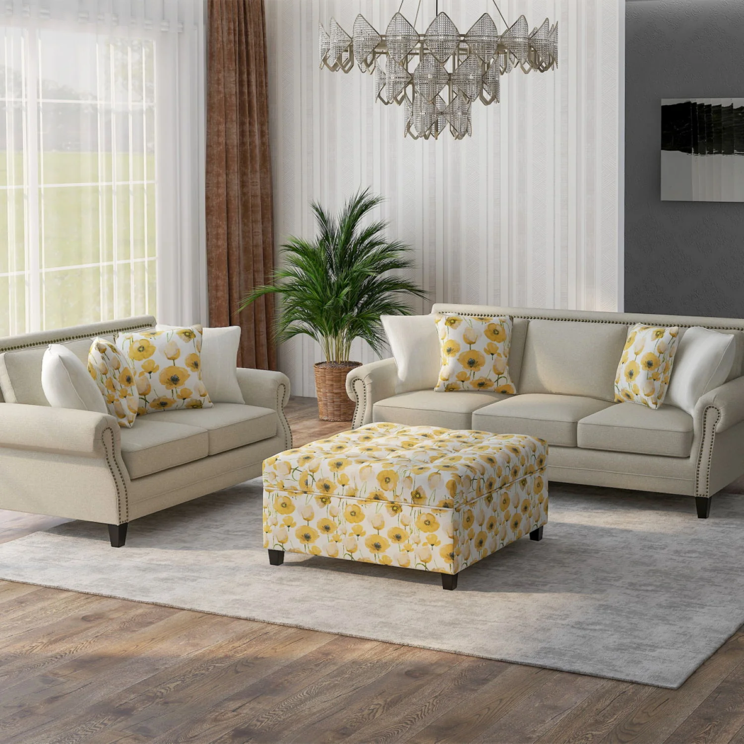 Floral Storage Ottoman With Traditional Design - Gold - Image 4
