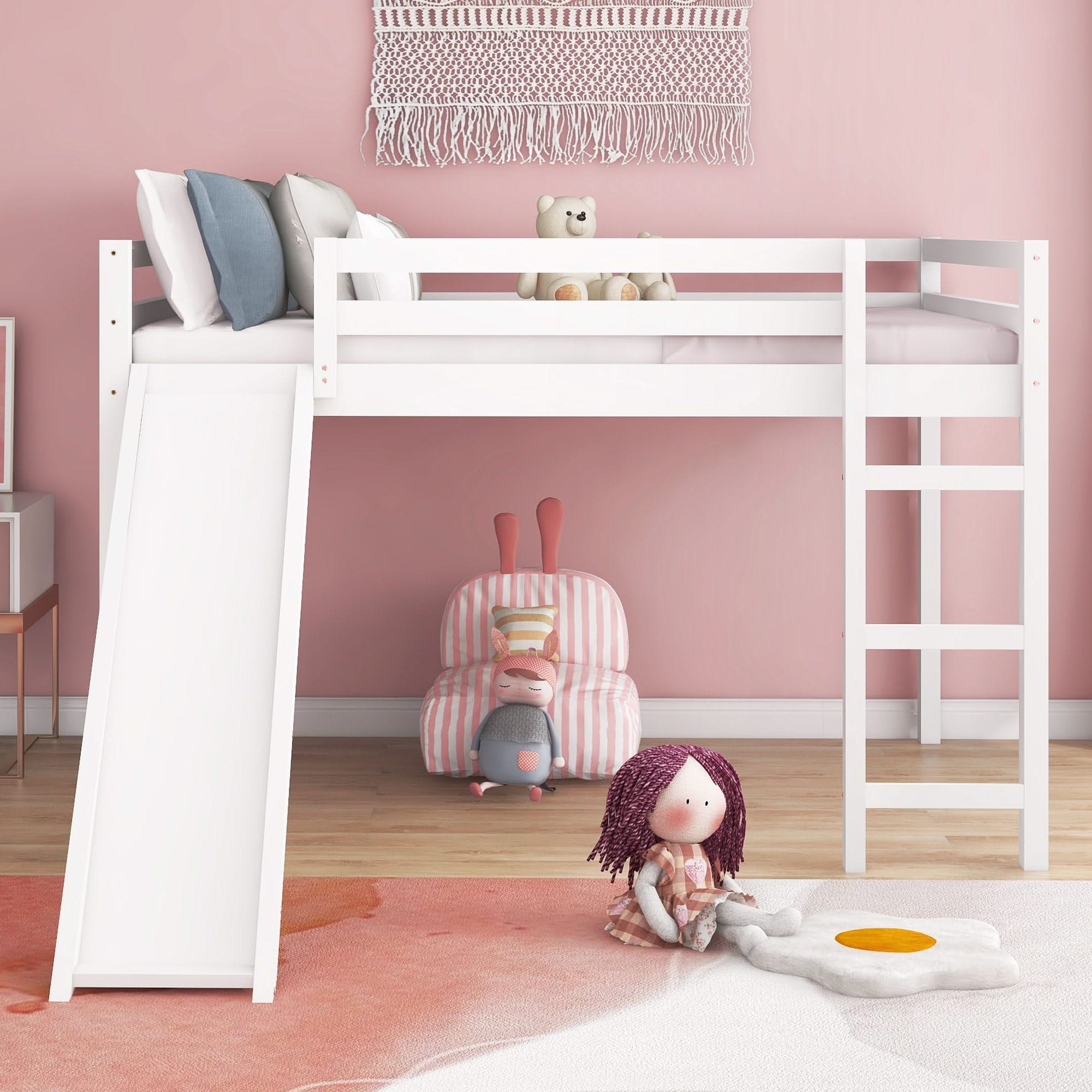 Full Loft Bed With Slide, Multifunctional Design - White - Image 3