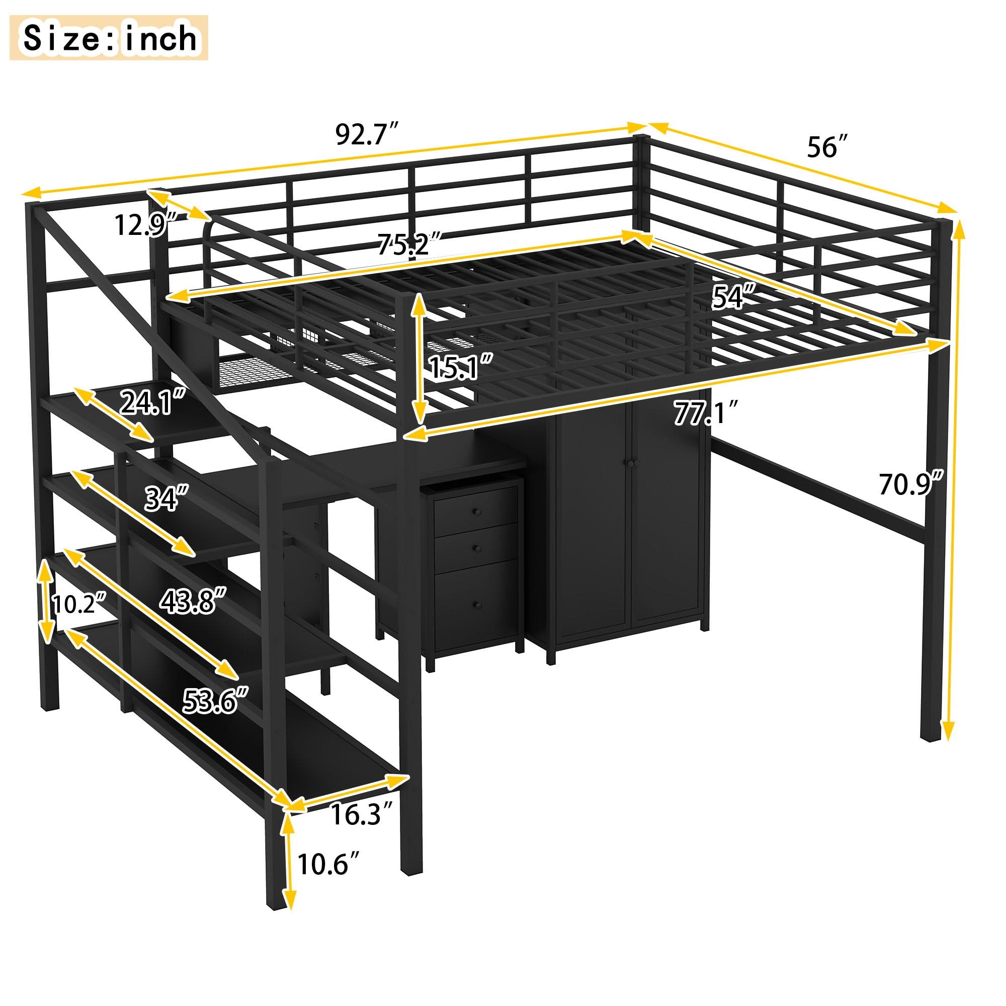 Full Size Loft Bed With Desk Set And Wardrobe - Black - Image 4