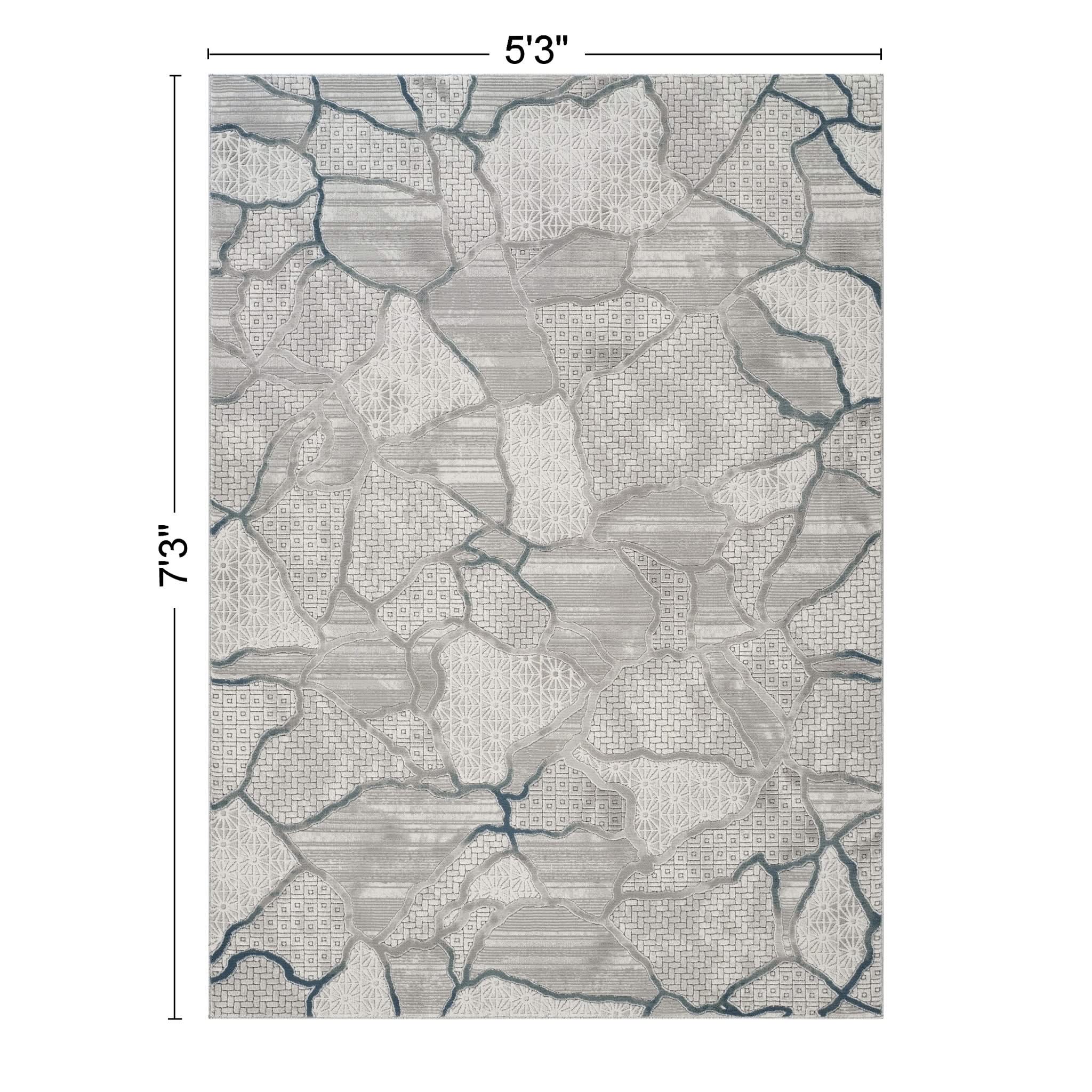Geometrix - 5'3" X 7'3" Area Rug, Geometric 3D Effect - Gray / Ivory - Image 2