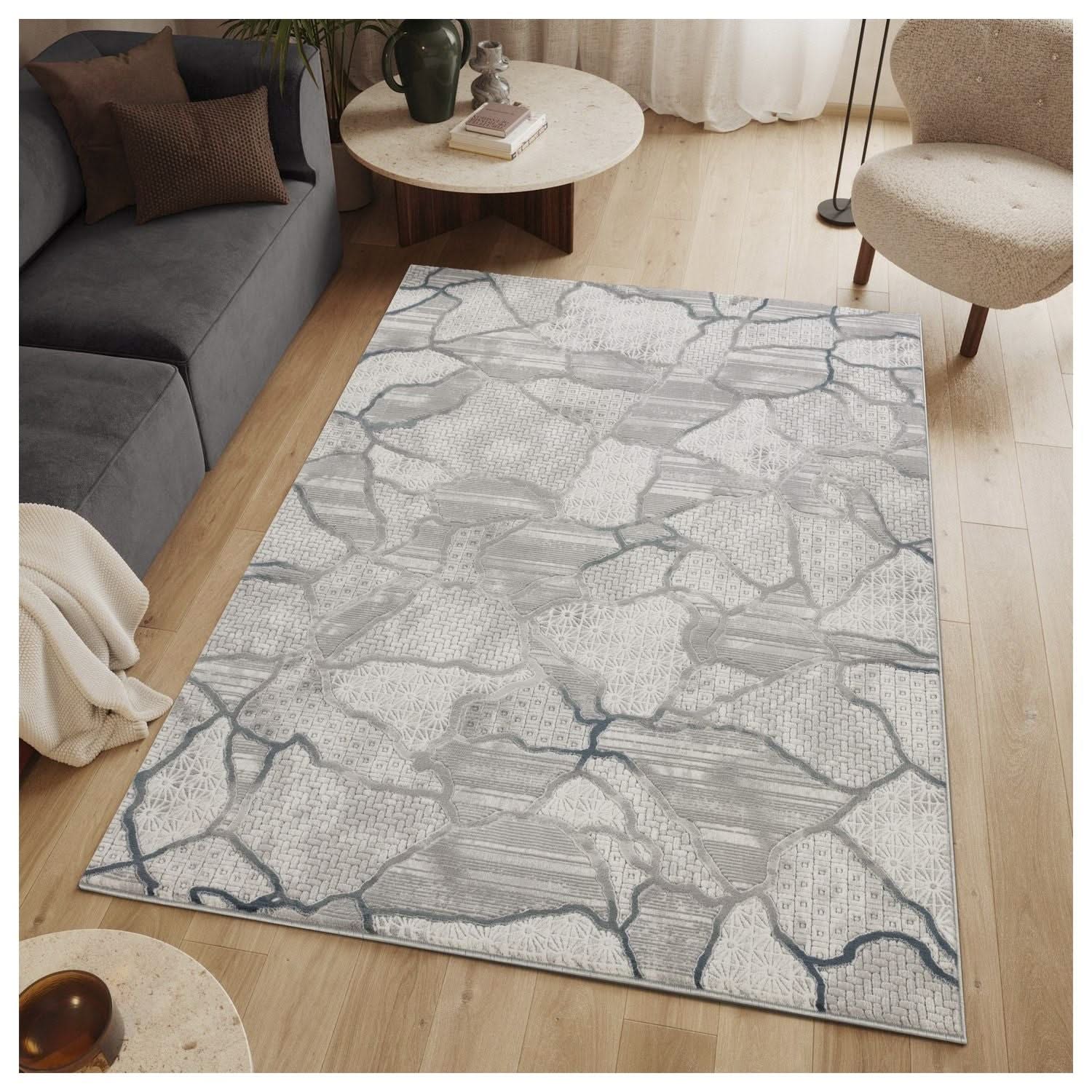 Geometrix - 5'3" X 7'3" Area Rug, Geometric 3D Effect - Gray / Ivory - Image 3