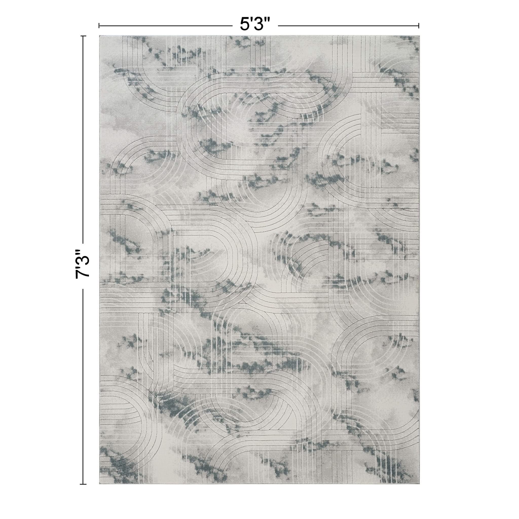 Geometrix - 5'3" X 7'3" Area Rug / Geometric 3D Effect - Ivory / Gray - Image 2