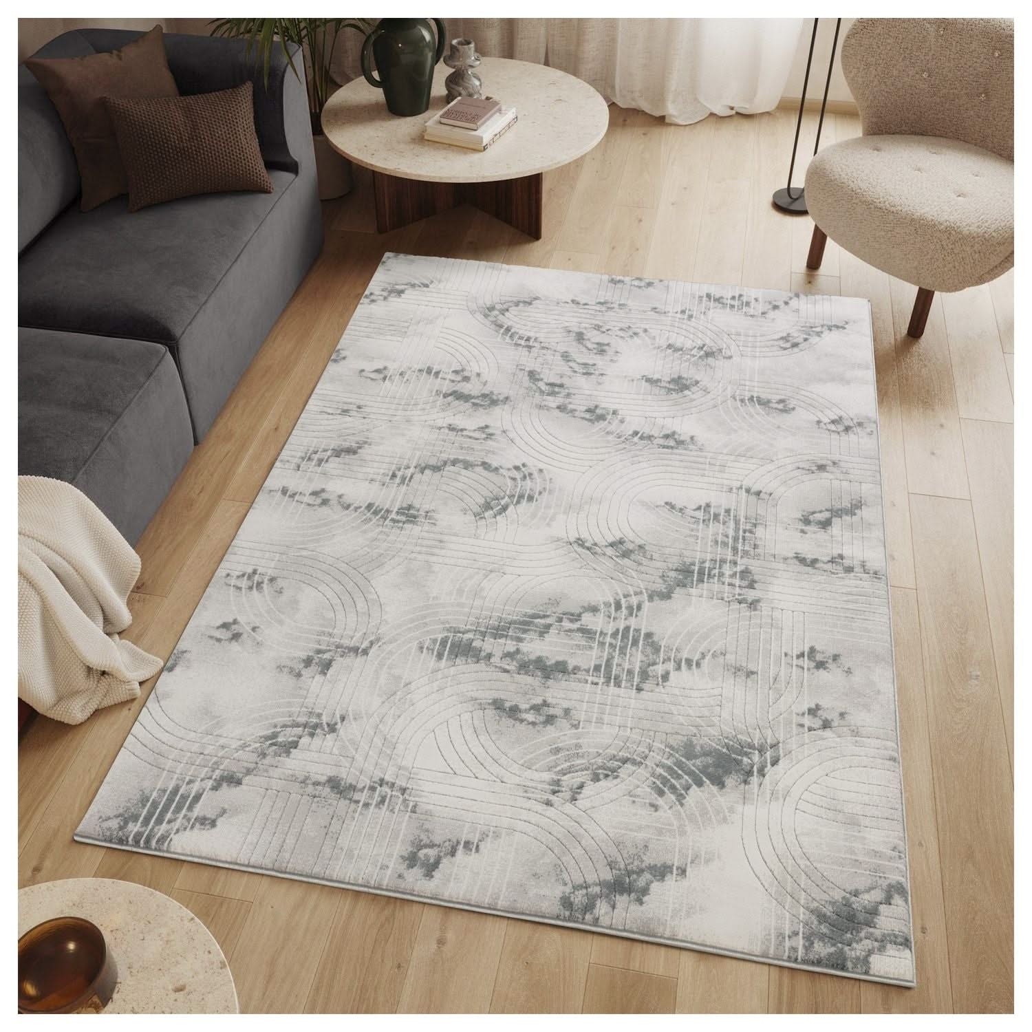 Geometrix - 5'3" X 7'3" Area Rug / Geometric 3D Effect - Ivory / Gray - Image 4