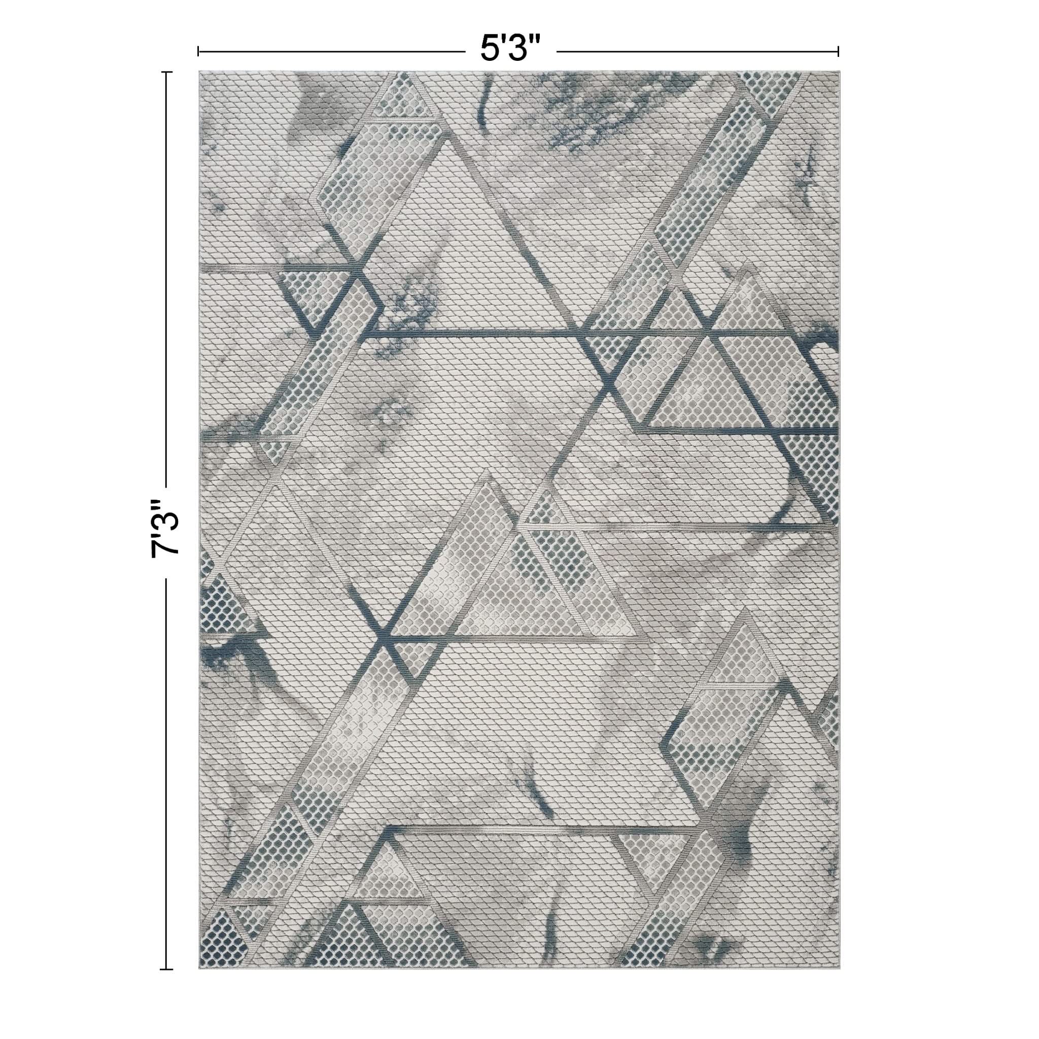 Geometrix - 5'3" X 7'3" Area Rug & Geometric, 3D Effect - Ivory / Gray - Image 2