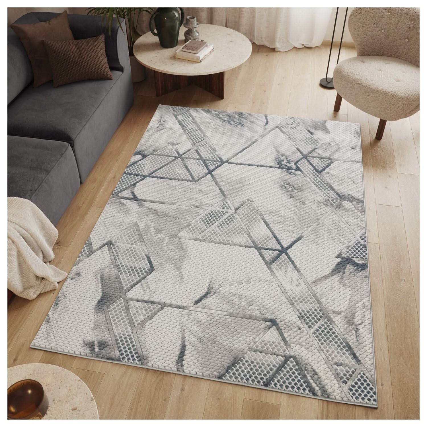 Geometrix - 5'3" X 7'3" Area Rug & Geometric, 3D Effect - Ivory / Gray - Image 4