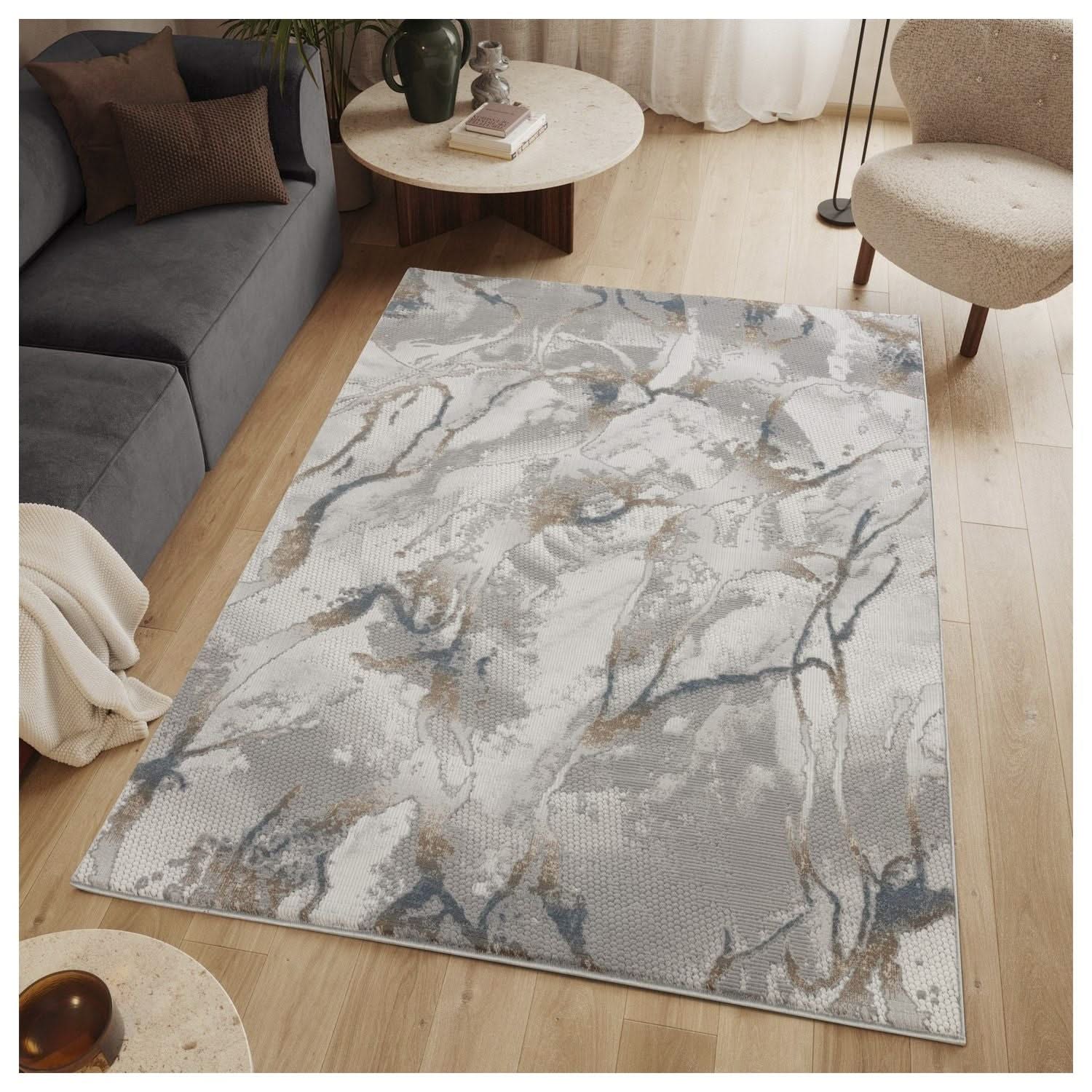 Geometrix - 5'3" X 7'3" Area Rug & Geometric 3D Effect - Ivory / Gray - Image 3