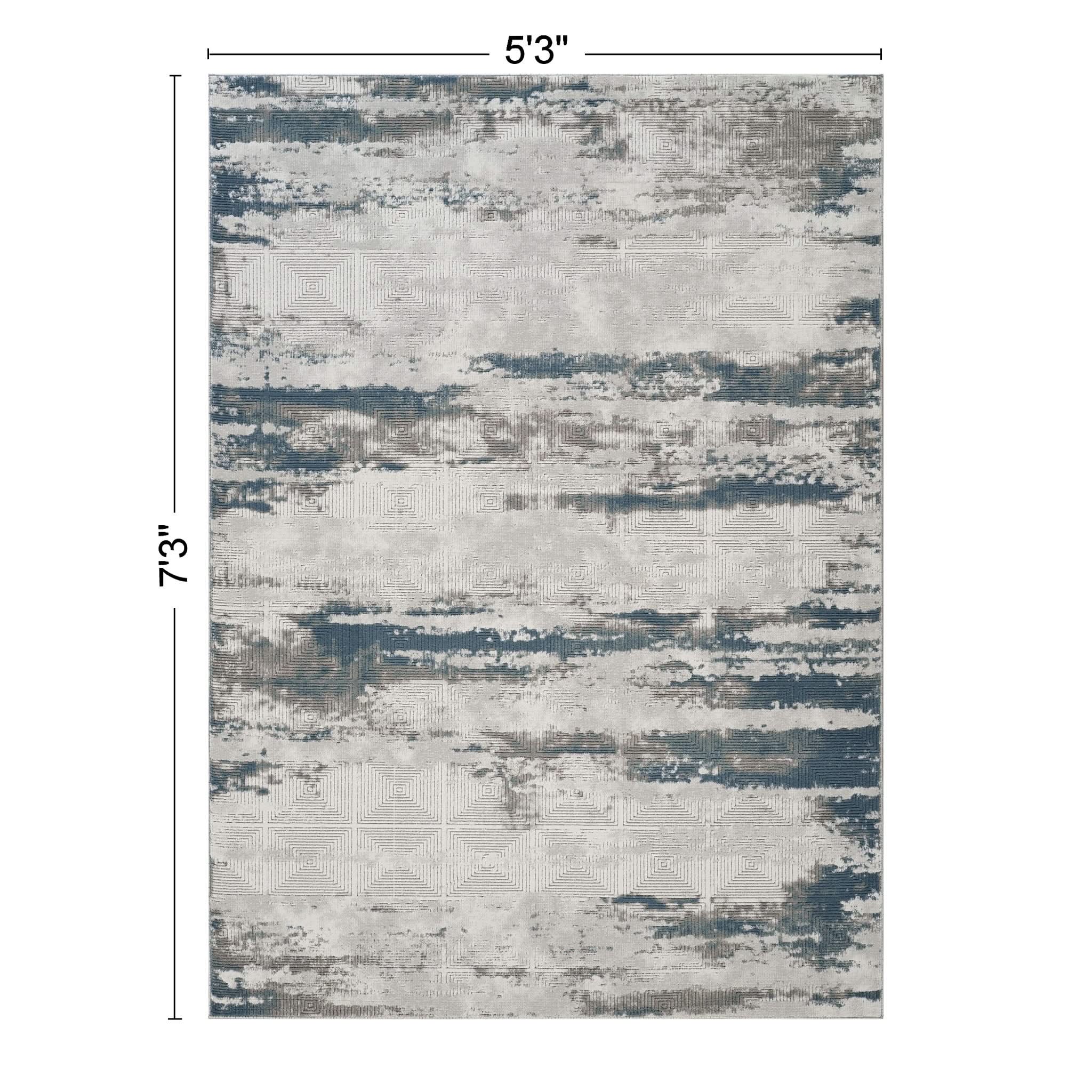 Geometrix - 5'3" X 7'3" Area Rug With Geometric 3D Effect - Gray / Ivory - Image 3