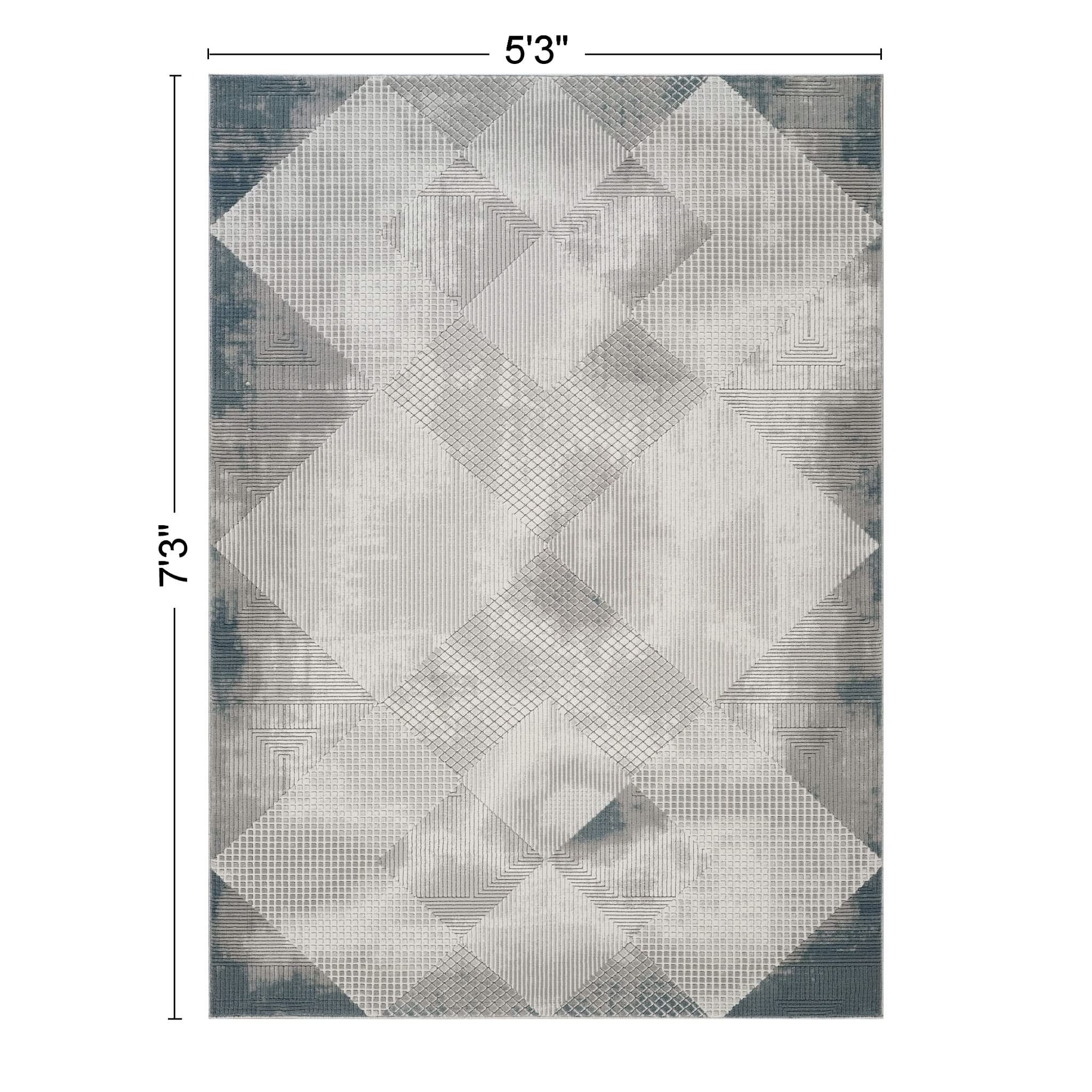 Geometrix - 5'3" X 7'3" Area Rug With Geometric, 3D Effect - Gray / Ivory - Image 2
