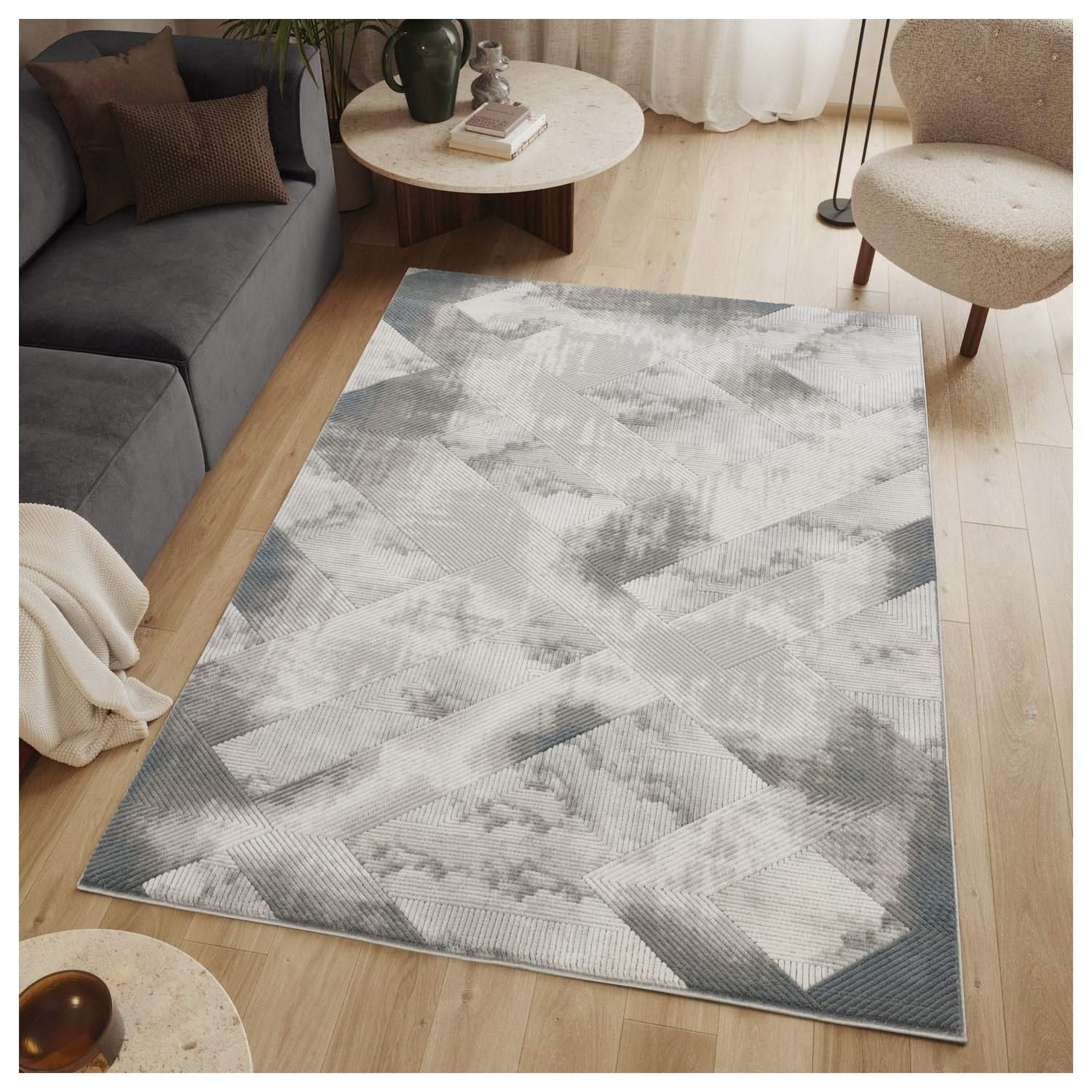 Geometrix - 5'3" X 7'3" Area Rug With Geometric 3D Effect - Ivory / Gray - Image 2