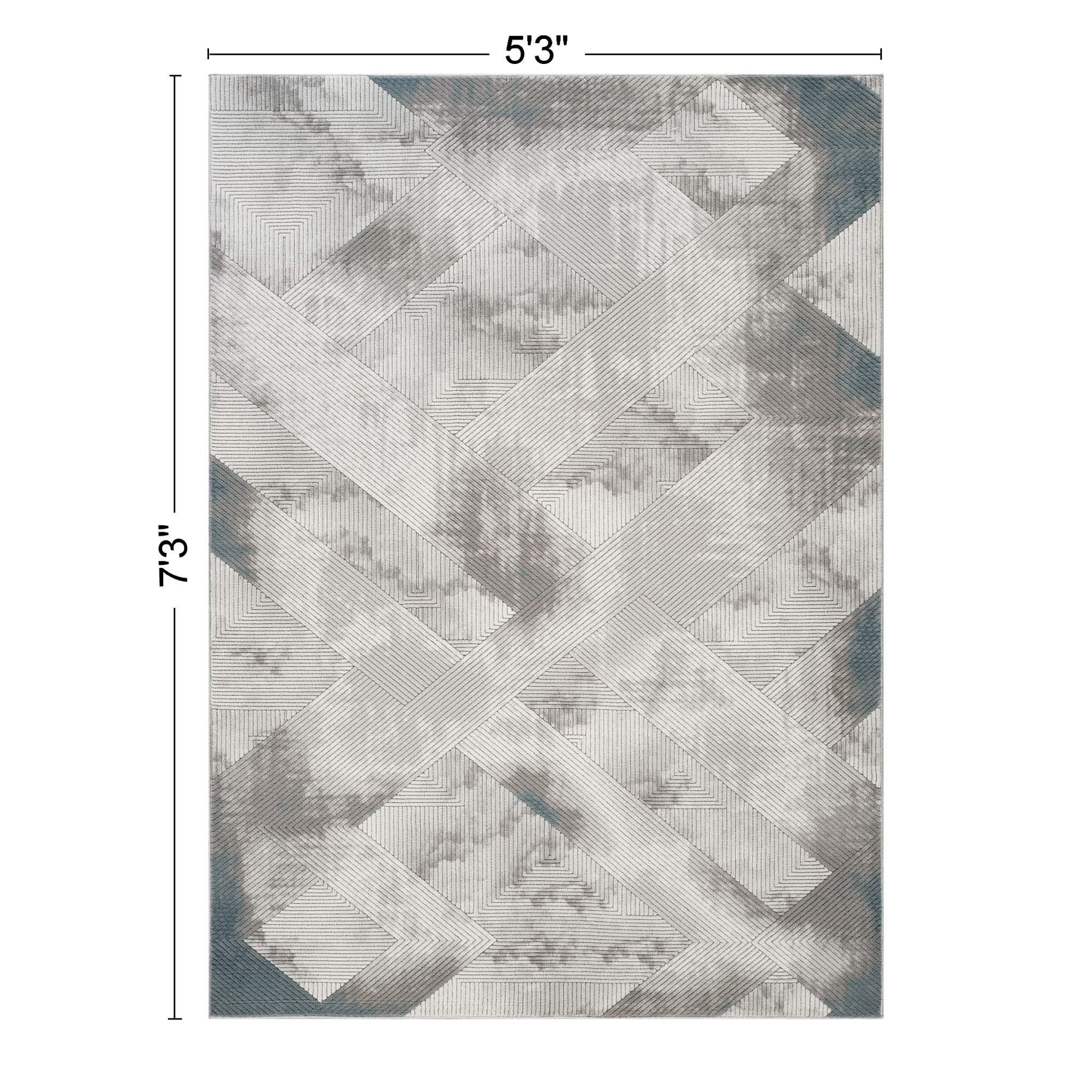 Geometrix - 5'3" X 7'3" Area Rug With Geometric 3D Effect - Ivory / Gray - Image 4