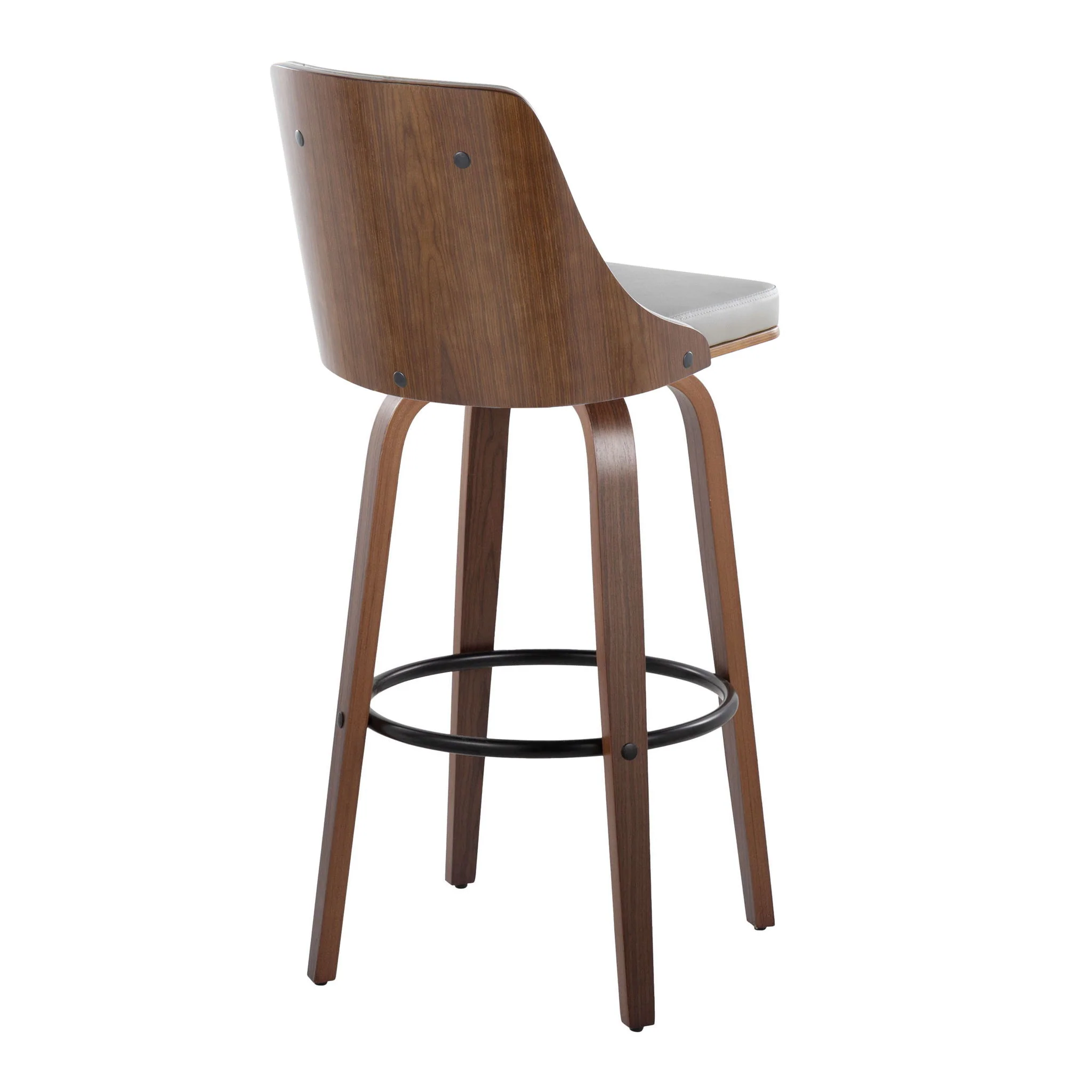 Gianna - Mid-Century Modern Fixed Height Barstool & Swivel With Round Footrest (Set of 2) - Walnut / Light Gray - Image 2