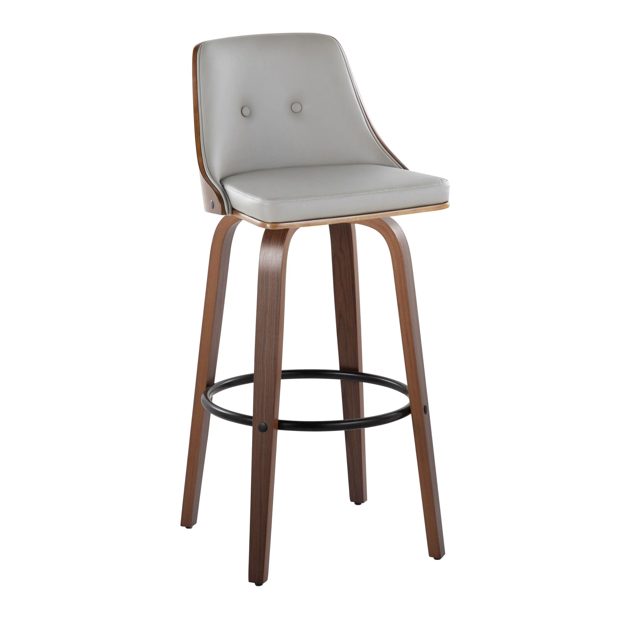 Gianna - Mid-Century Modern Fixed Height Barstool & Swivel With Round Footrest (Set of 2) - Walnut / Light Gray - Image 3