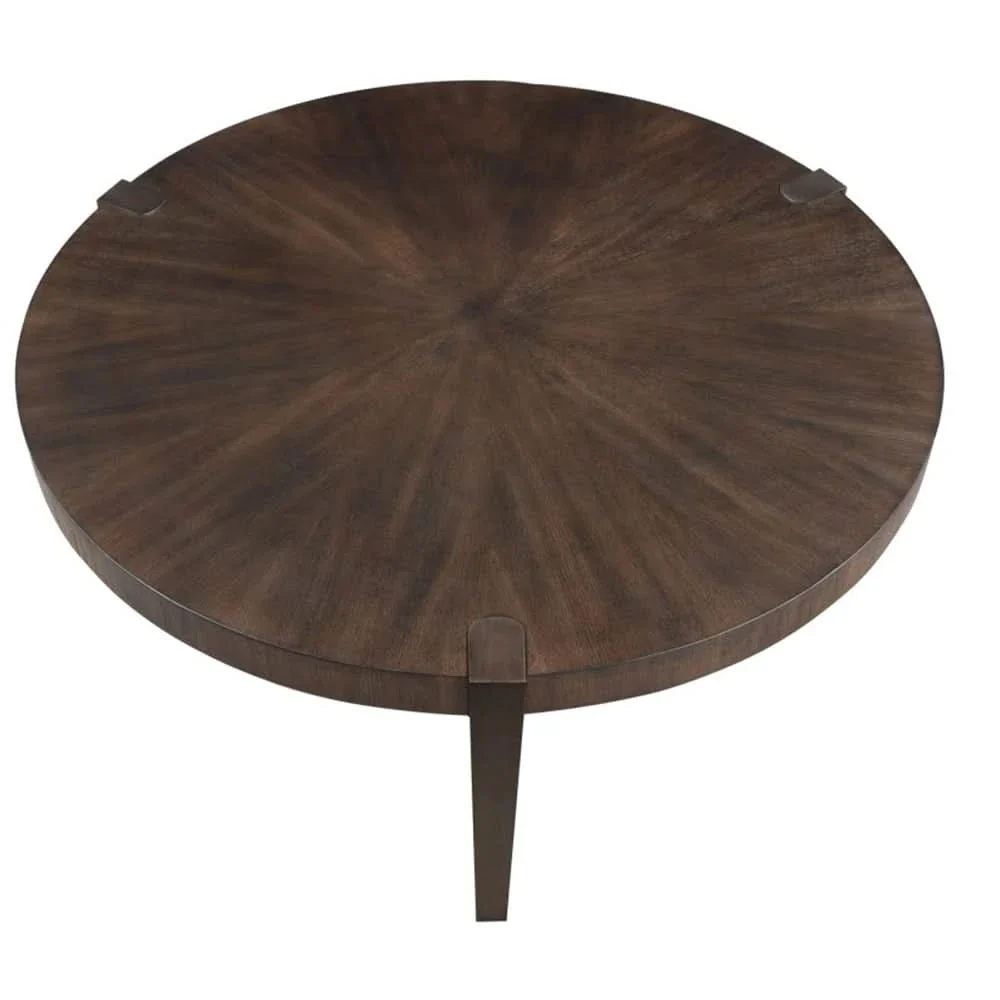 Gracie Brown Round Cocktail Table with Sunburst Top and Metal Legs - Image 4