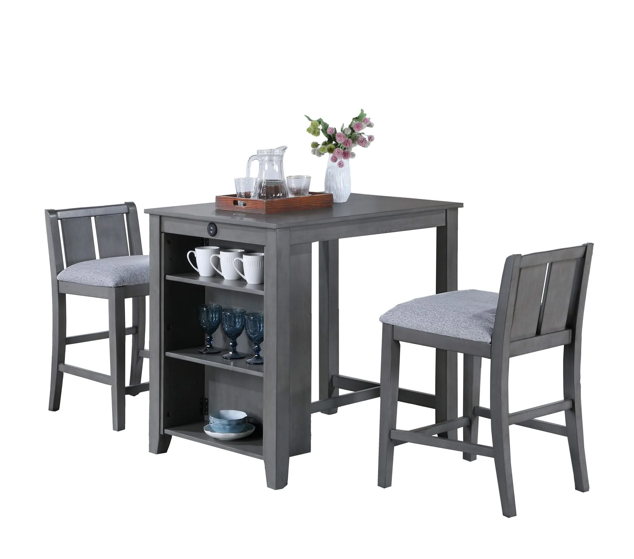 Graham - 3 Piece Small Space Counter Height Dining Table With Shelves And 2 Chairs (Set of 3) - Image 7
