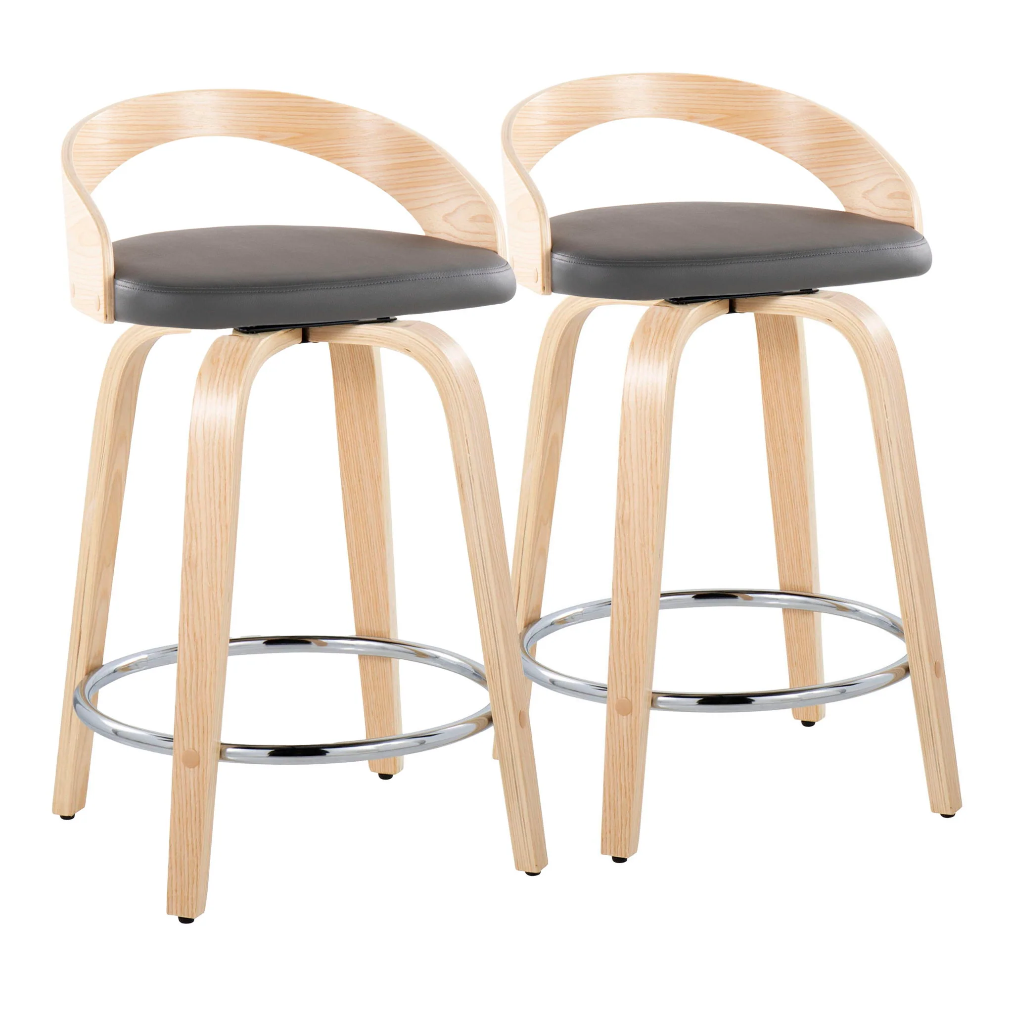 Grotto - Contemporary Fixed Height Counter Stool & Swivel, Round Footrest (Set of 2) - Image 2