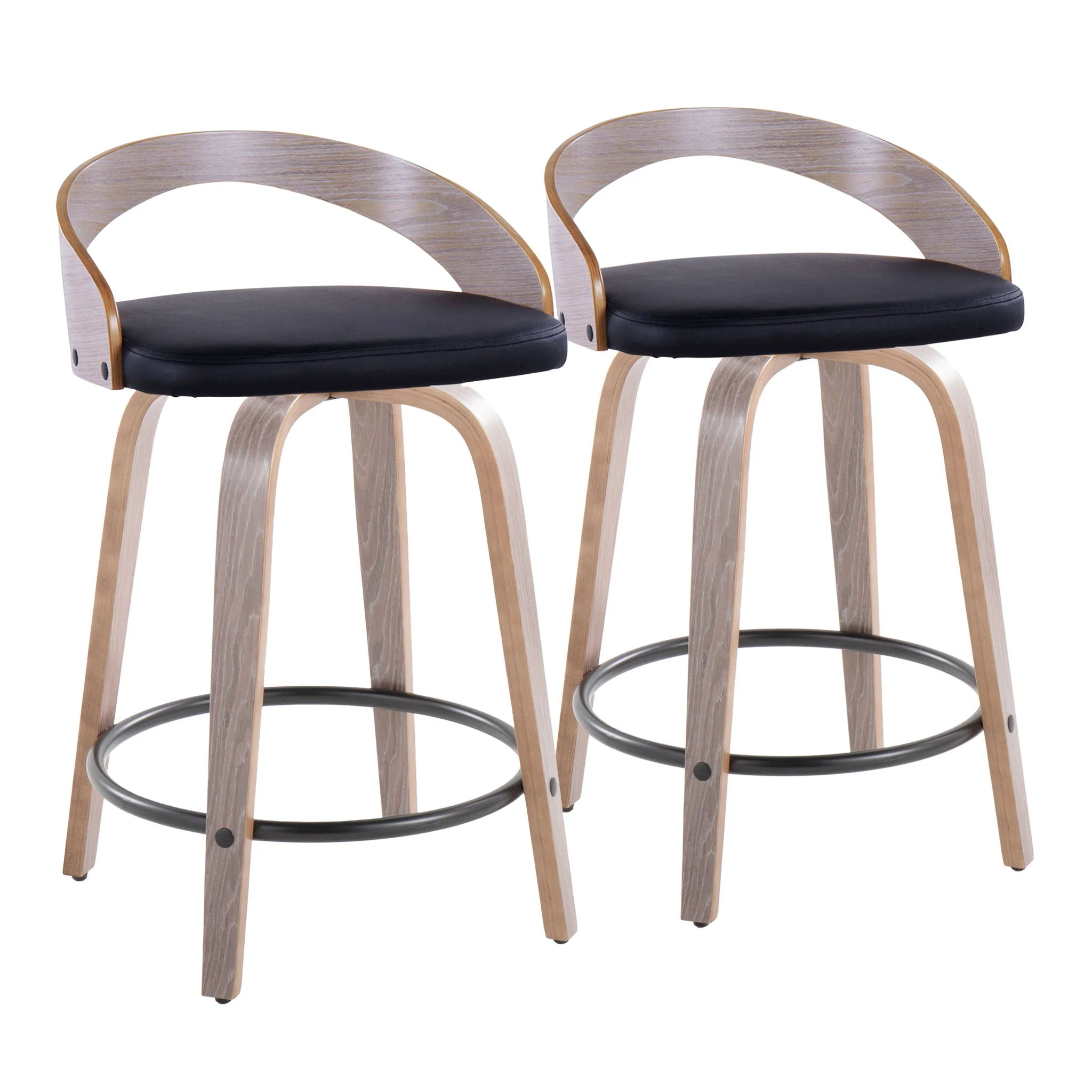 Grotto - Contemporary Fixed Height Counter Stool & Swivel With Round Footrest (Set of 2) - Image 3