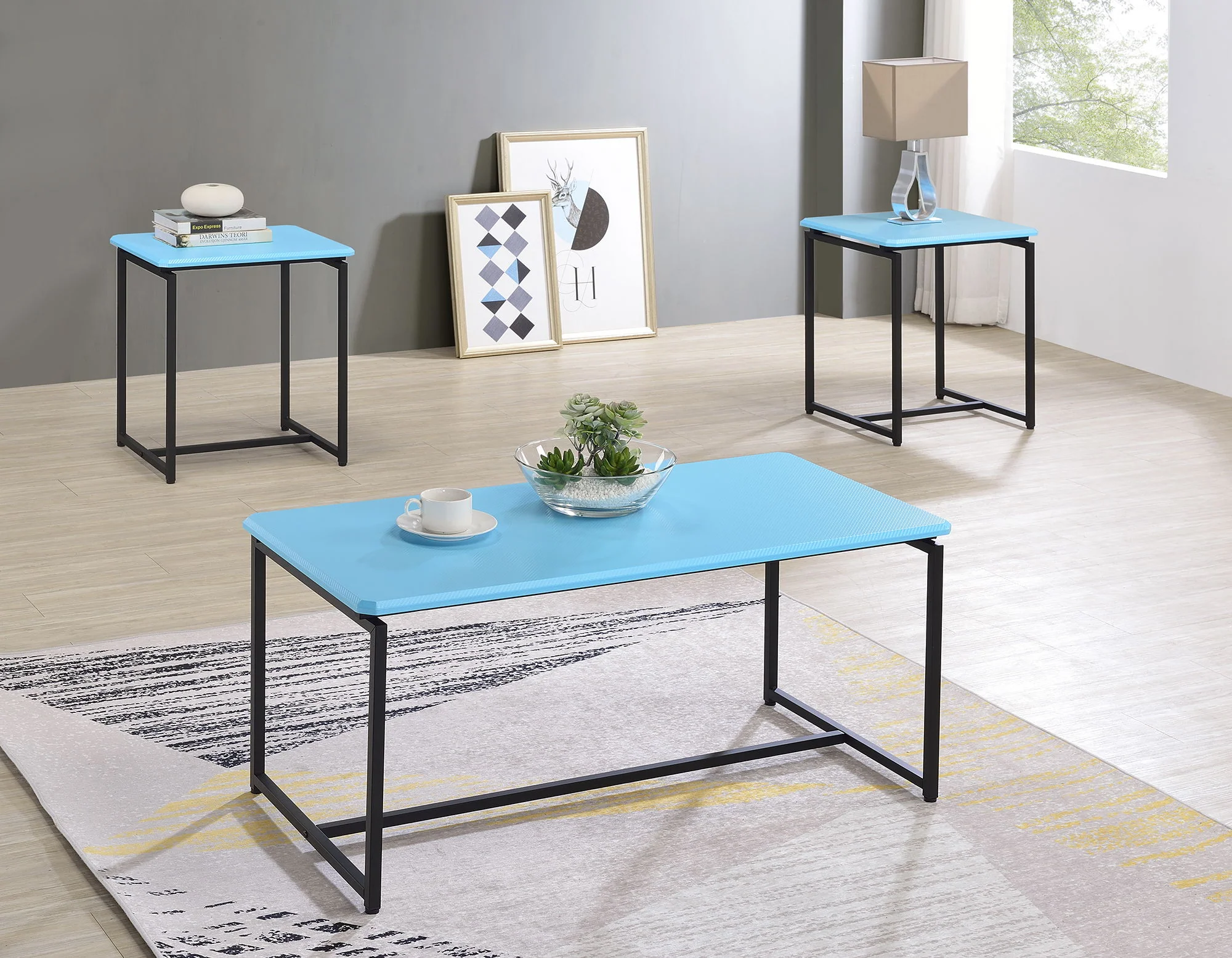 GT - 3 Piece Carbon Fiber Wrap Coffee Table And End Table (Set of 3) - Image 2