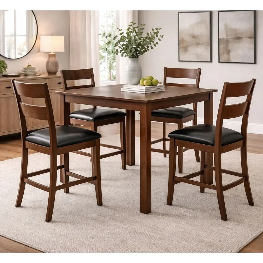 Gunner Brown 5-Piece Counter Height Dining Set with Wood Finish and Cushioned Seats - Image 2