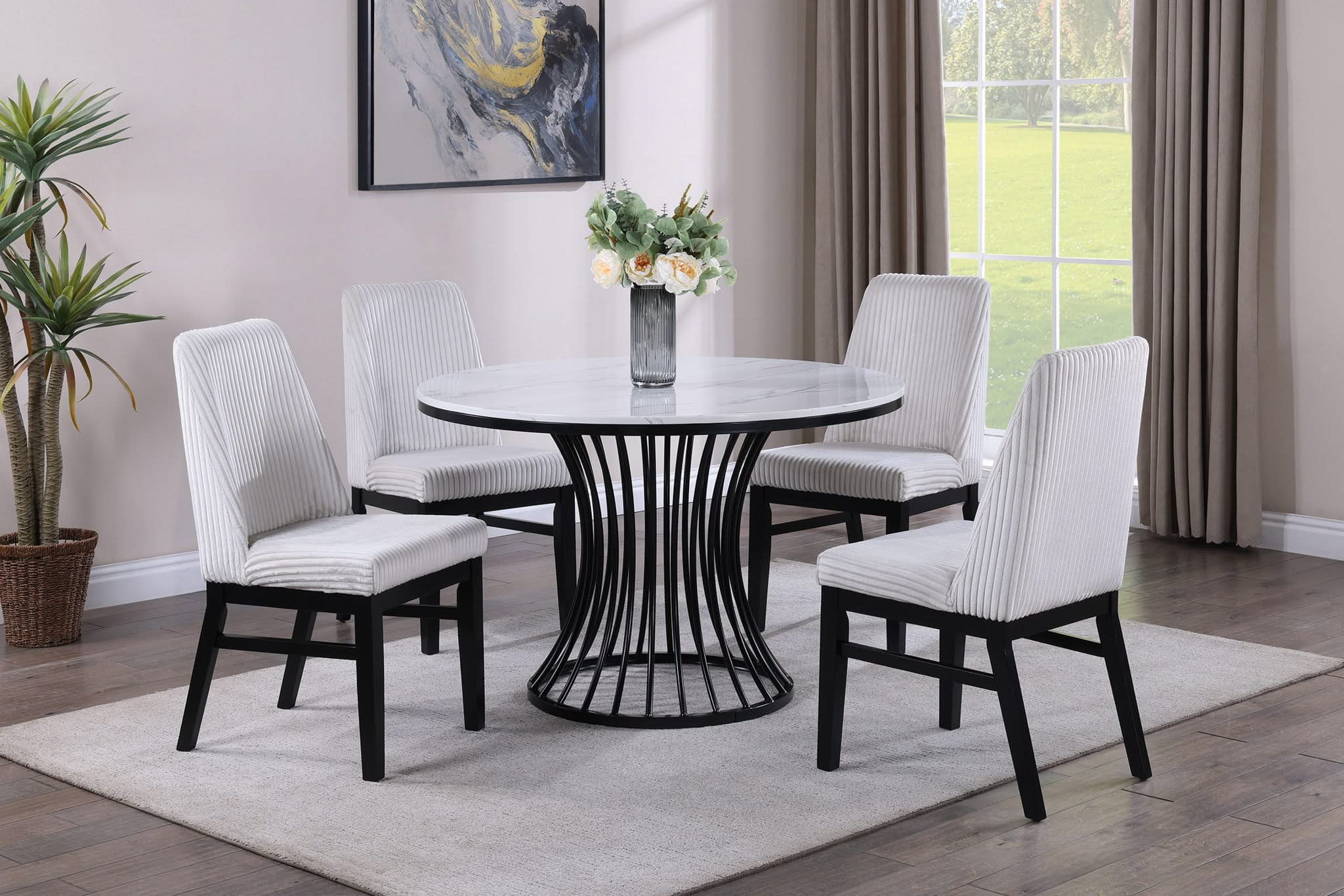 Hadley - Faux Marble Round Table - White - Image 2