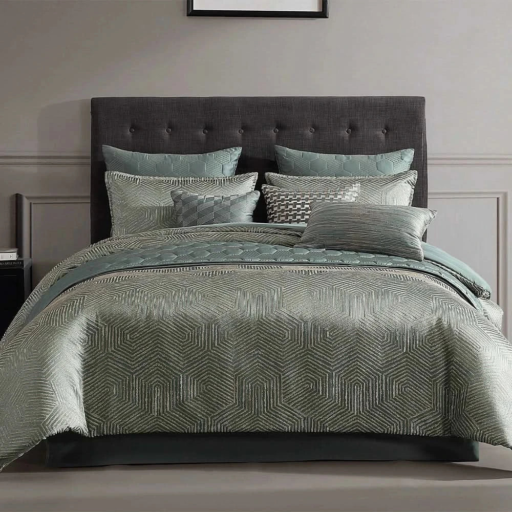 Haley Green Queen or King 10PC Comforter Set with Coverlet & Decorative Pillows