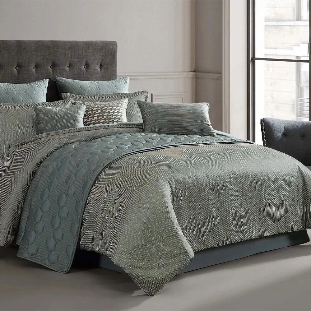 Haley Green Queen or King 10PC Comforter Set with Coverlet & Decorative Pillows - Image 2